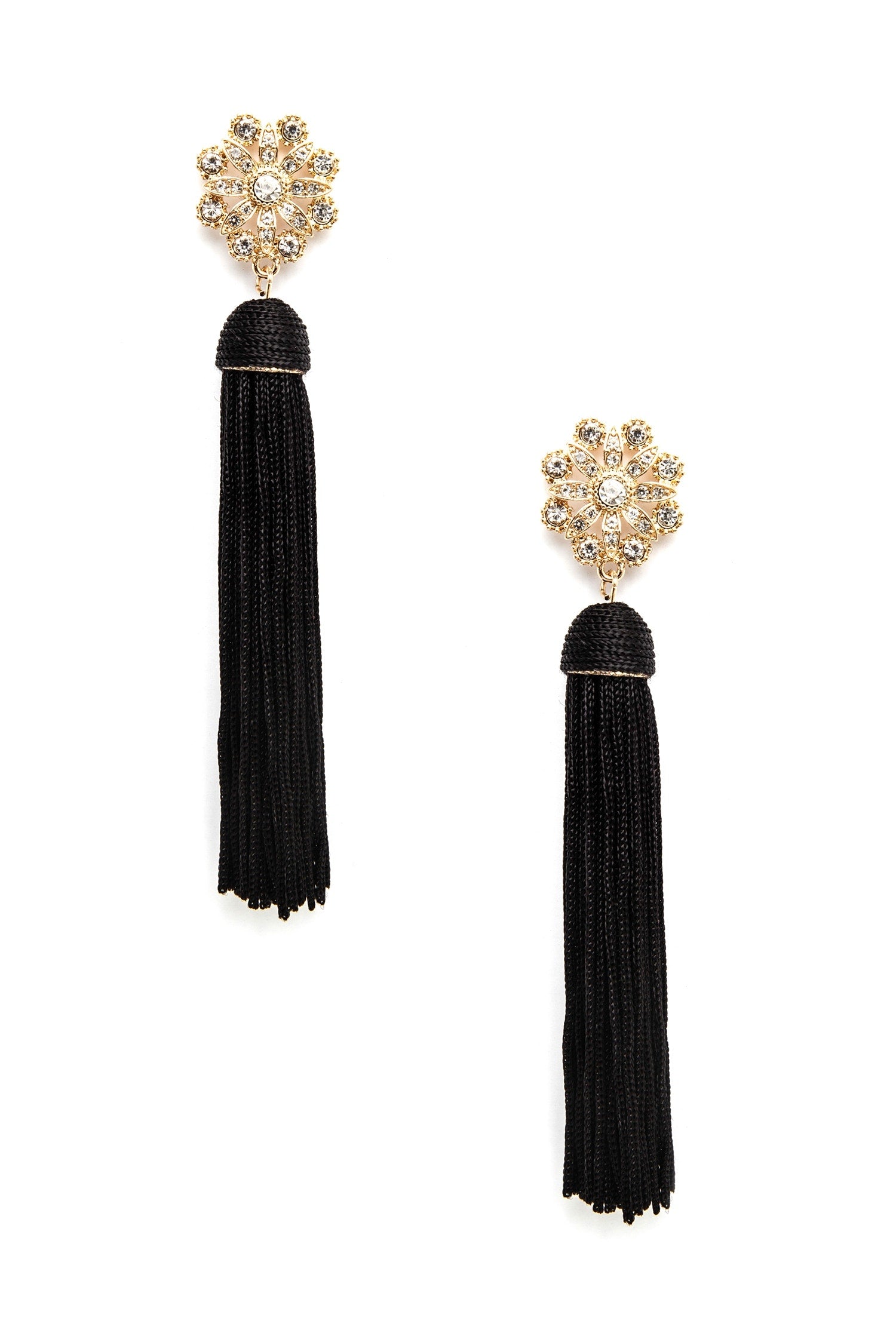 Bloom In Rhinestones Tassel Earrings