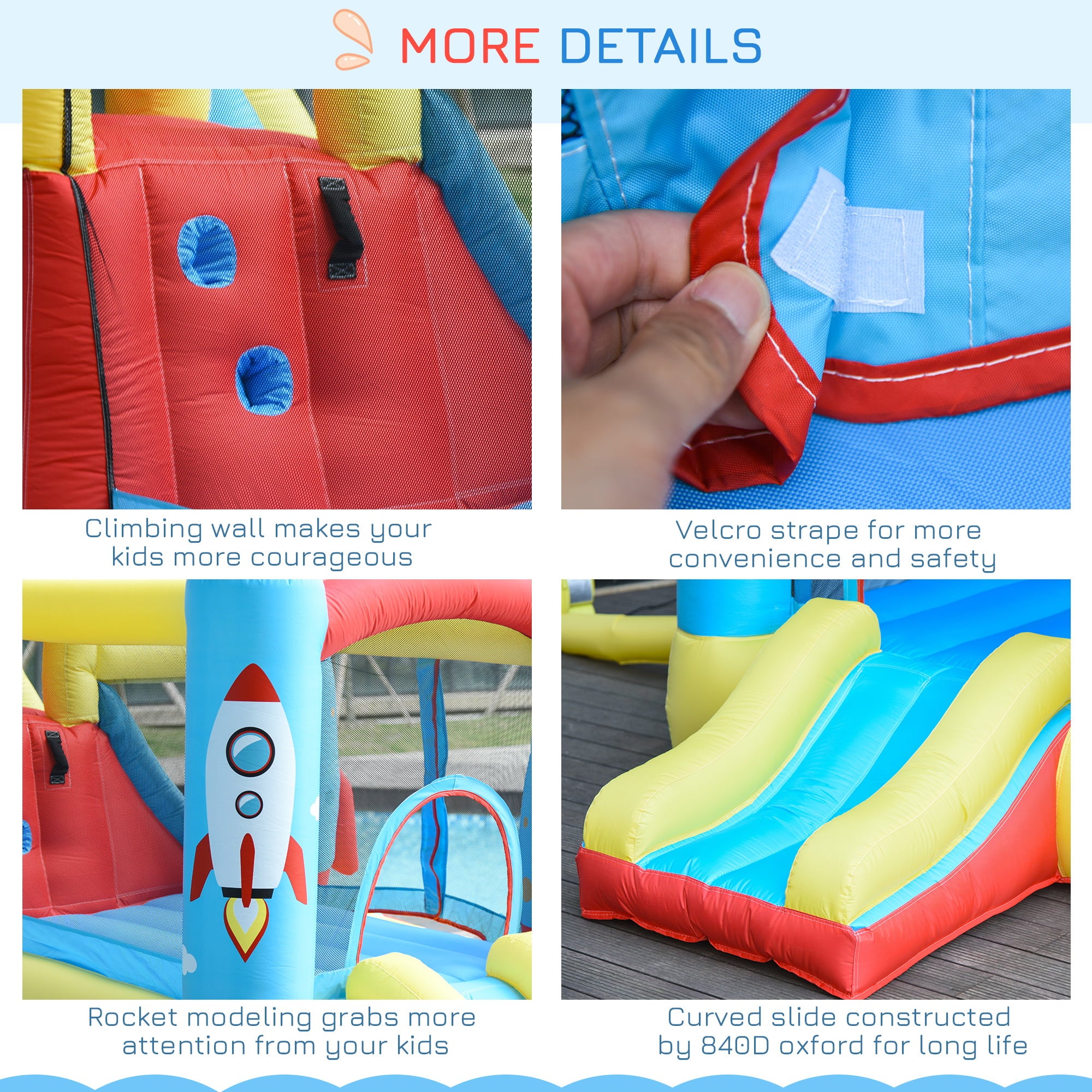 Outsunny 4-in-1 Kids Inflatable Bounce House Jumping Castle with 2 Slides， Climbing Wall， Trampoline， and Water Pool Area， Air Blower