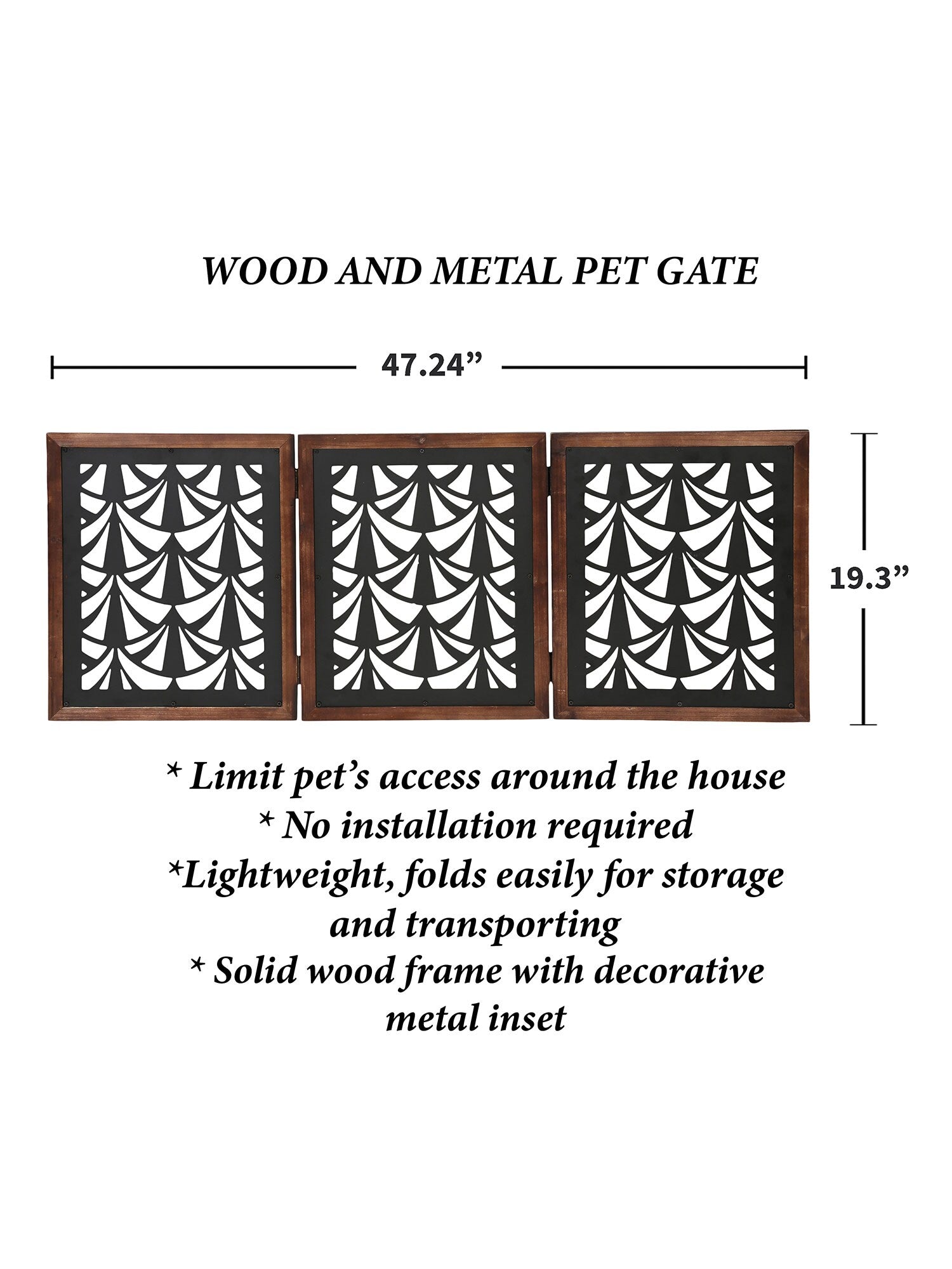 Free Standing Pet Gate - Wood with Metal Fans 3-Panel Dog Fence