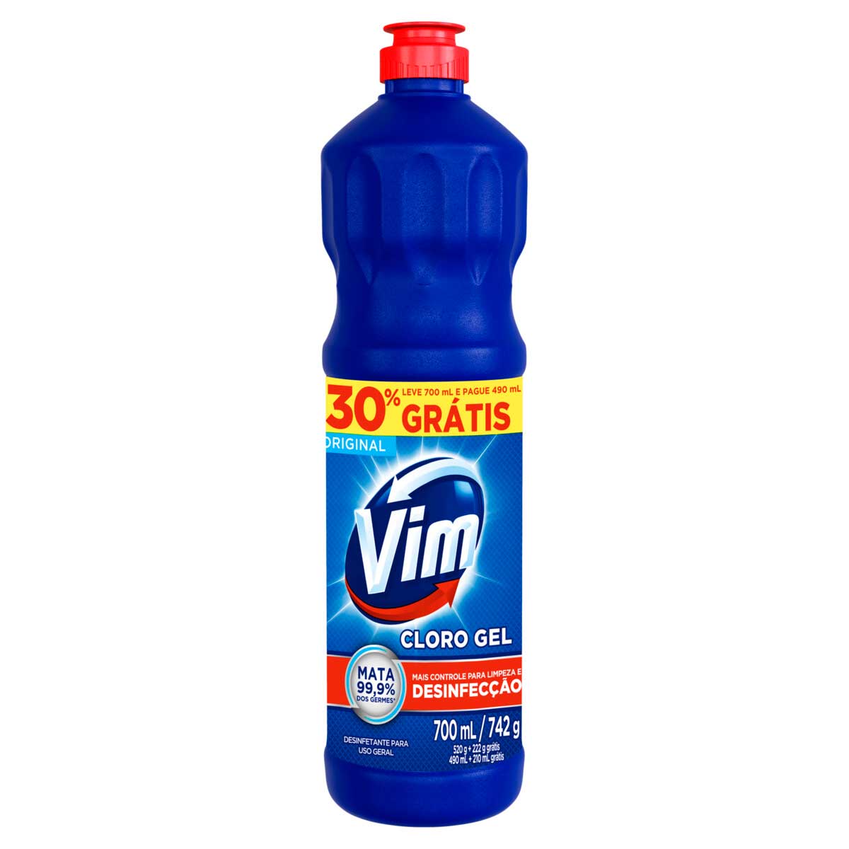 Desinfetante Uso Geral Cloro Gel Original Vim Frasco Leve 700ml Pague 490ml