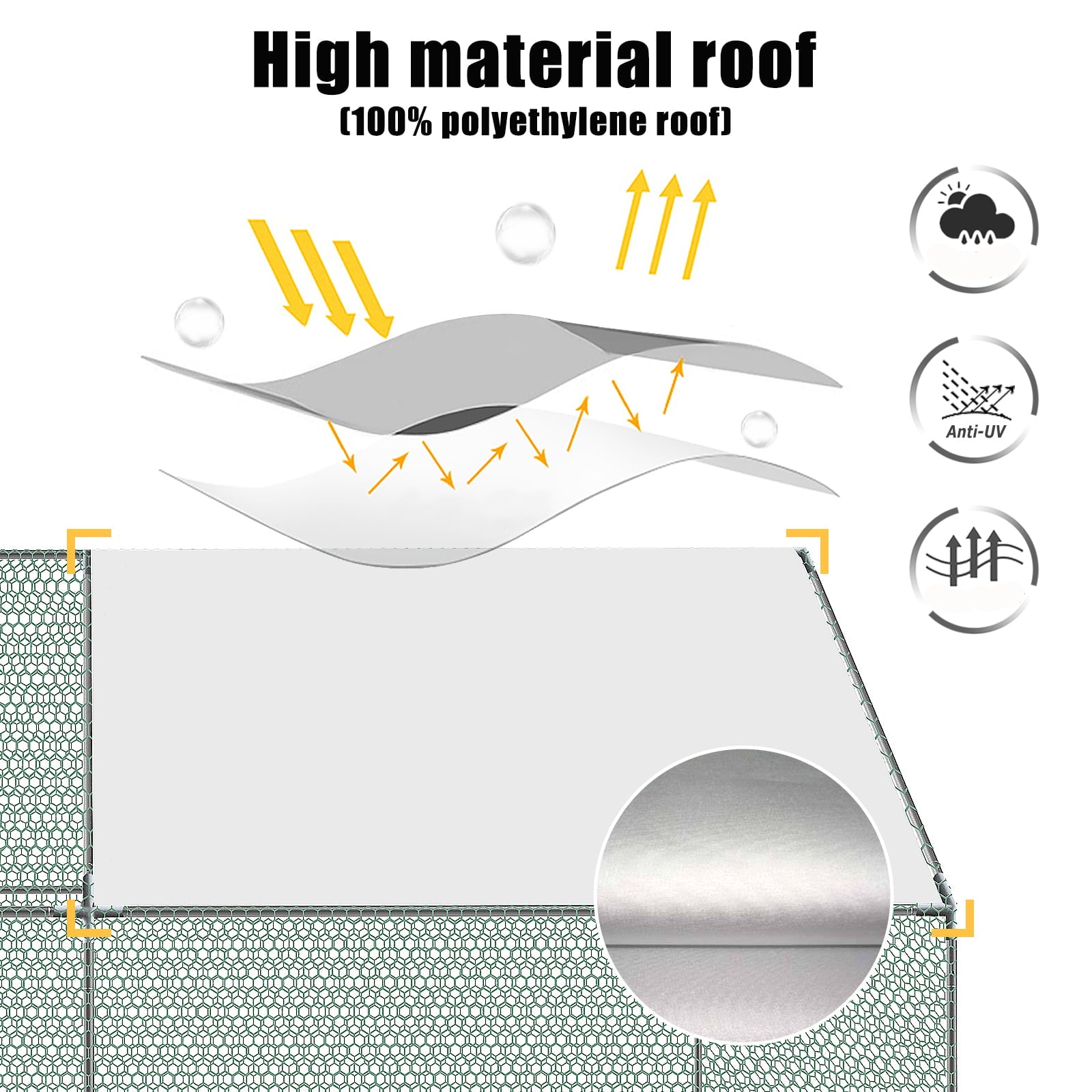 HENGMEI Extra Large Galvanized Chicken Coop， Metal Hen Run Rabbits Habitat Pet Animal House， Spire Shaped Coops 9.8' x 13' x 6.6'