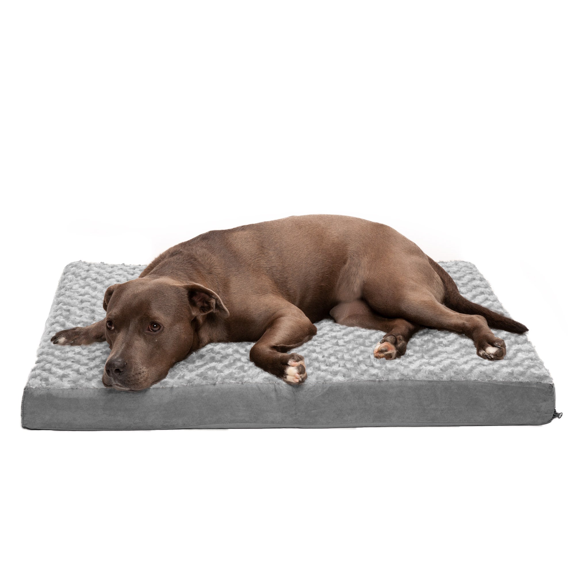 FurHaven Pet Dog Bed | Deluxe Full Support Orthopedic Ultra Plush Mattress Pet Bed for Dogs and Cats， Gray， Large