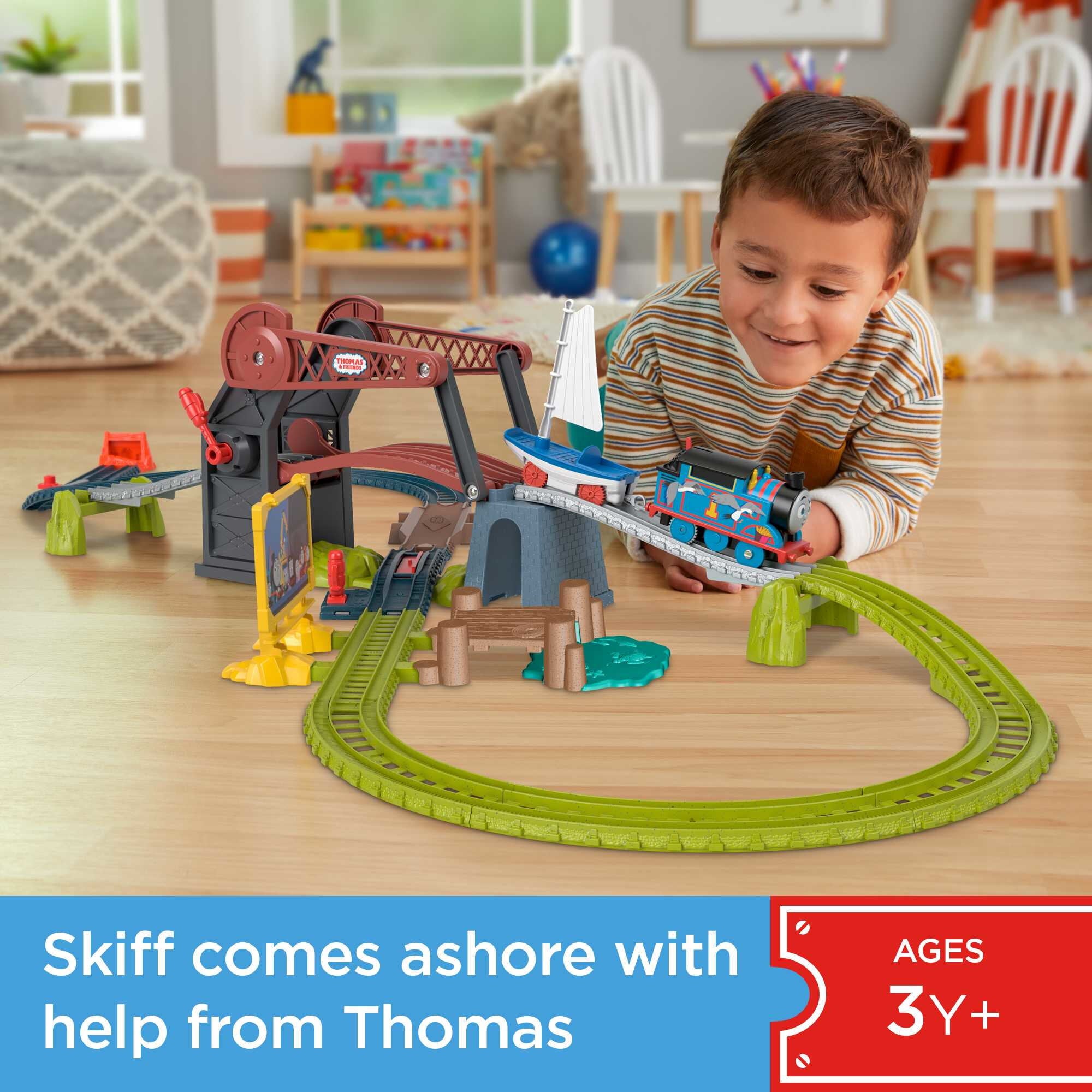 Thomas and Friends Bridge Lift Thomas and Skiff Toy Train Set with Motorized Engine and Boat