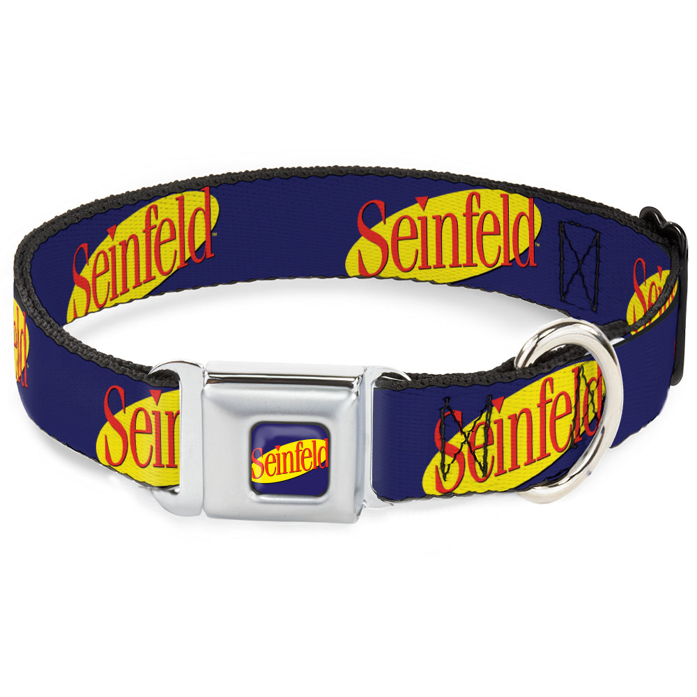 Seinfeld Pet Collar， Dog Collar Metal Seatbelt Buckle， Seinfeld Spotlight Logo Navy Yellow Red， 9.5 to 13 Inches 1.0 Inch Wide