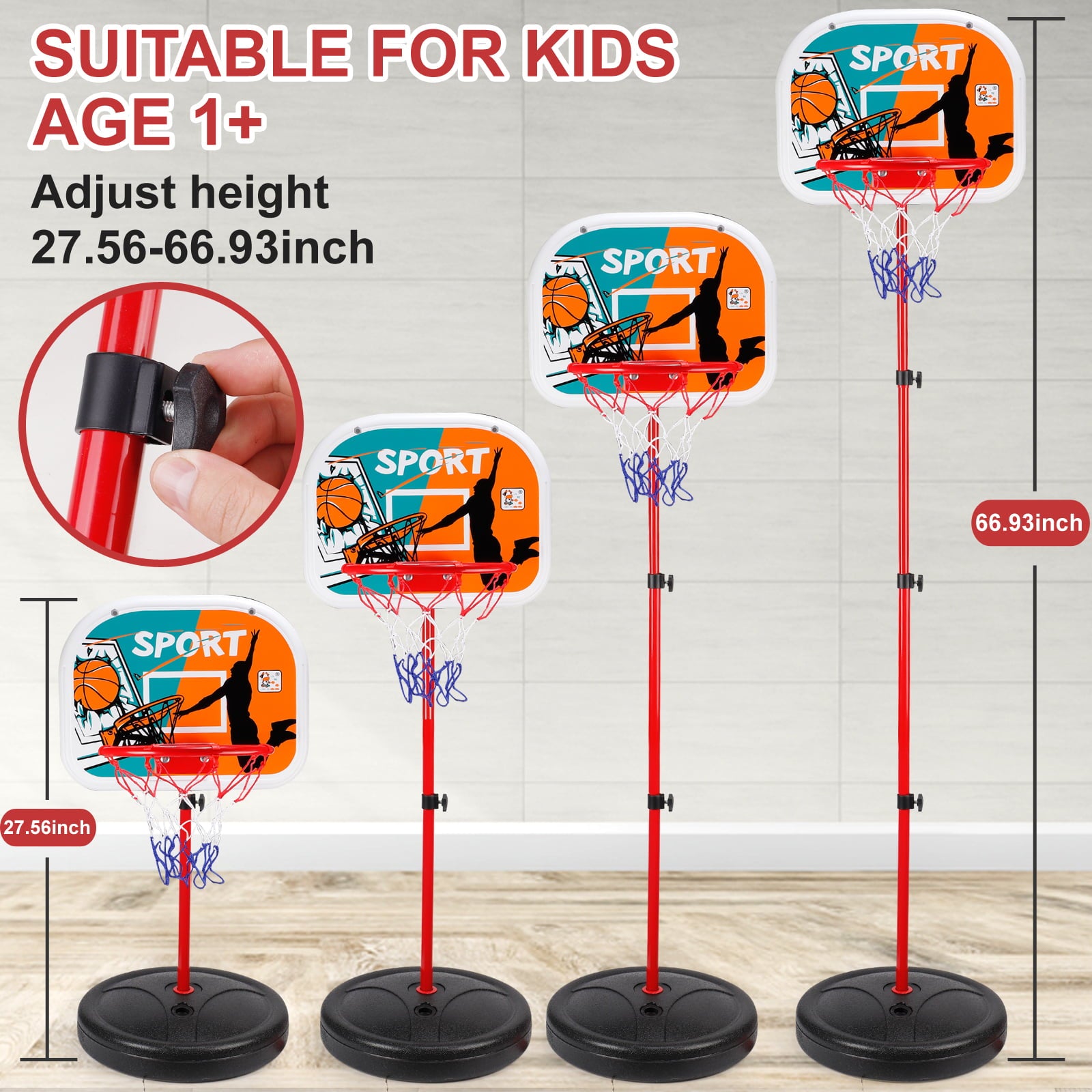 Kids Basketball Hoop Adjustable Height 2.5 ft-6.1 ft Toddler Toys Basketball Hoops Indoor Outdoor Play Mini Portable Basketball Goals Outside Toys Backyard Games for Boys Girls Age 3 4 5 6 7 8 Gifts
