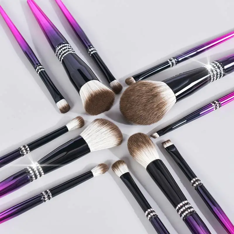 12PCS Diamond Gradient Fuchsia Soft Hair Makeup Brushes Sets