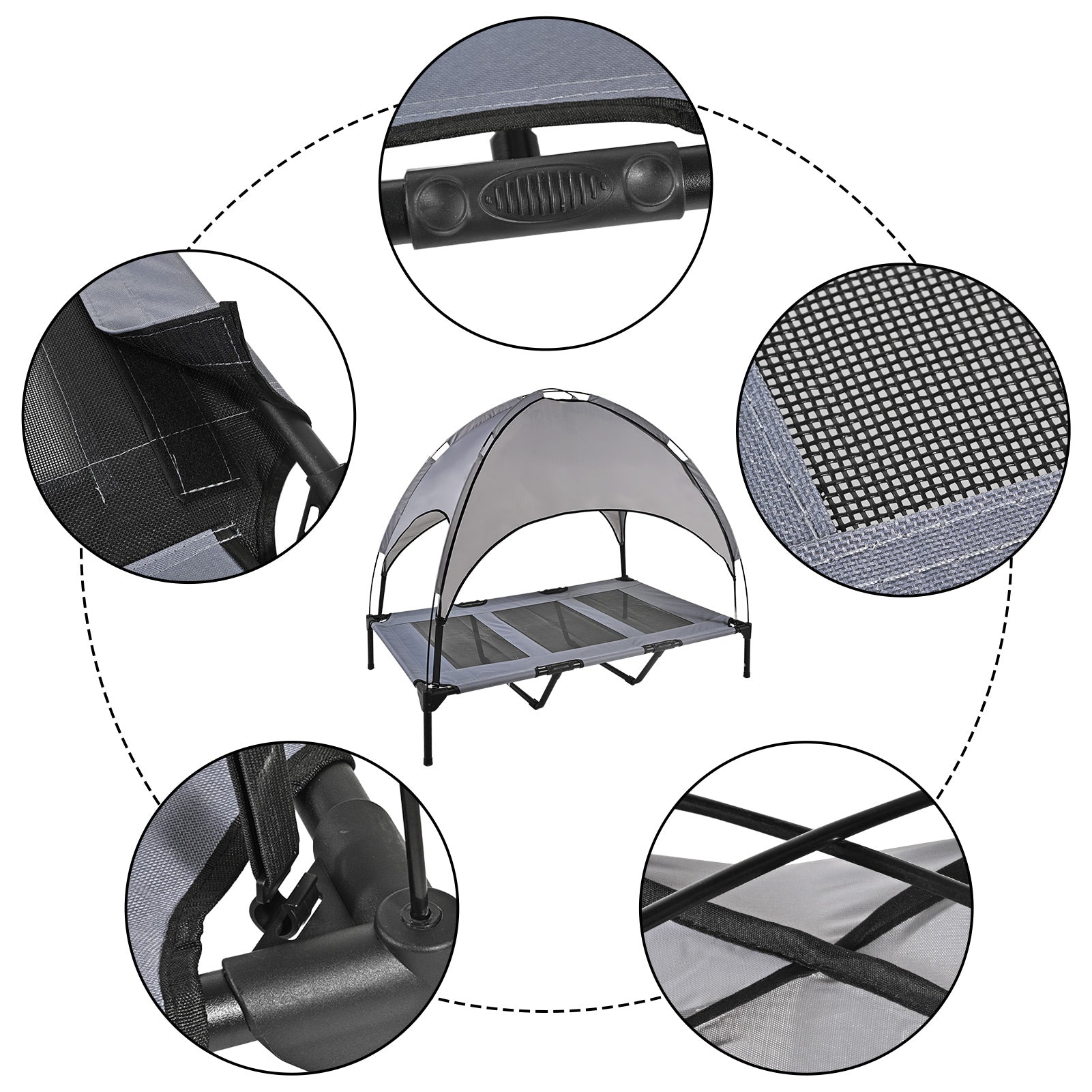 Midrising Elevated Cooling Dog Bed with Canopy，Outdoor Dog Bed with Removable Canopy Shade，Portable Raised Dog Bed with Stable Frame and Breathable Mesh(XL50