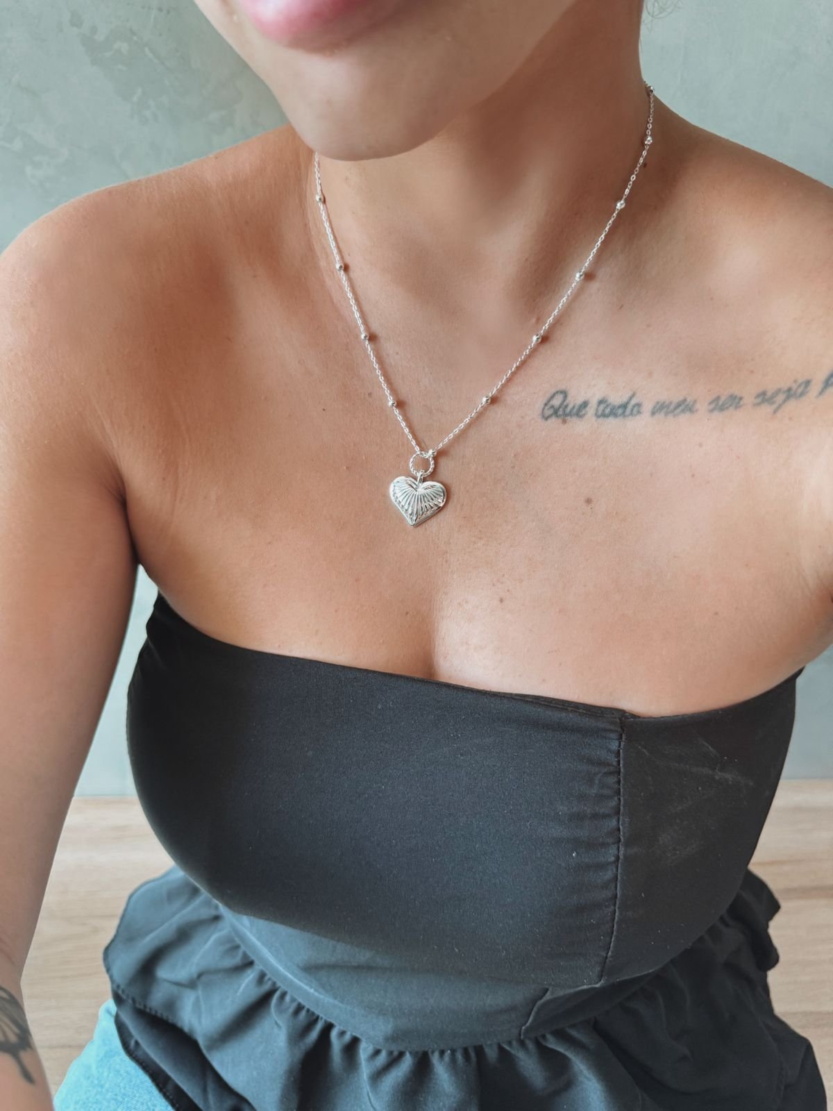 Colar Coração C/ Corrente De Bolinha