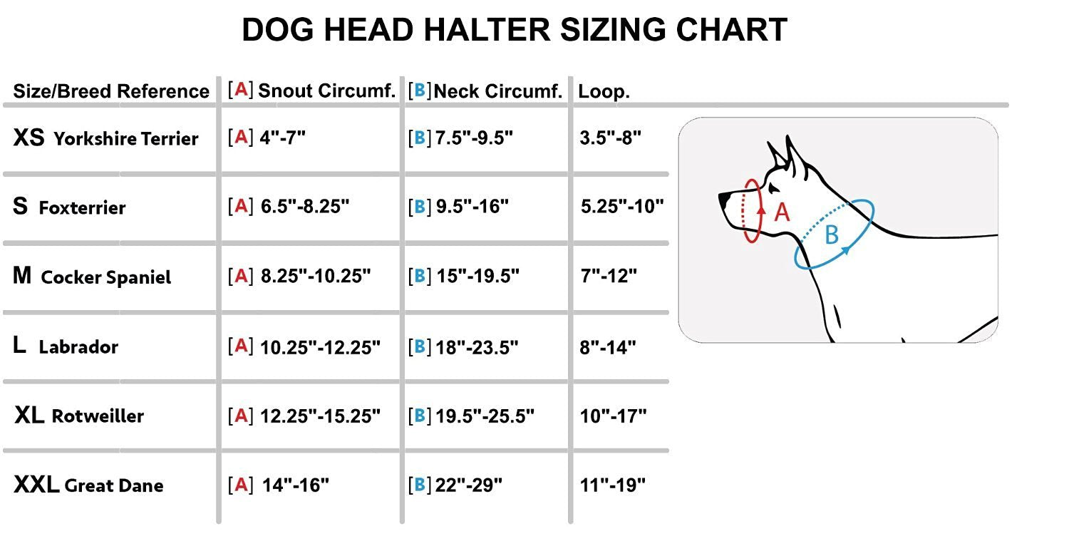 Dog Head Collar Halter Black 6 Sizes (L: 10.25
