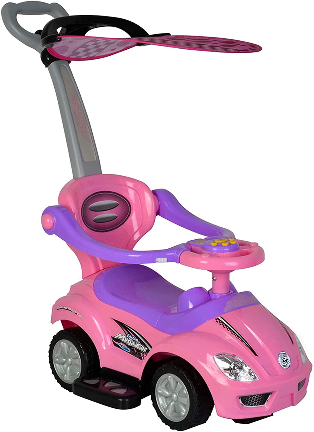 ChromeWheels 3 in 1 Ride on Toys Pushing Car with Removable Sun Visor Pink