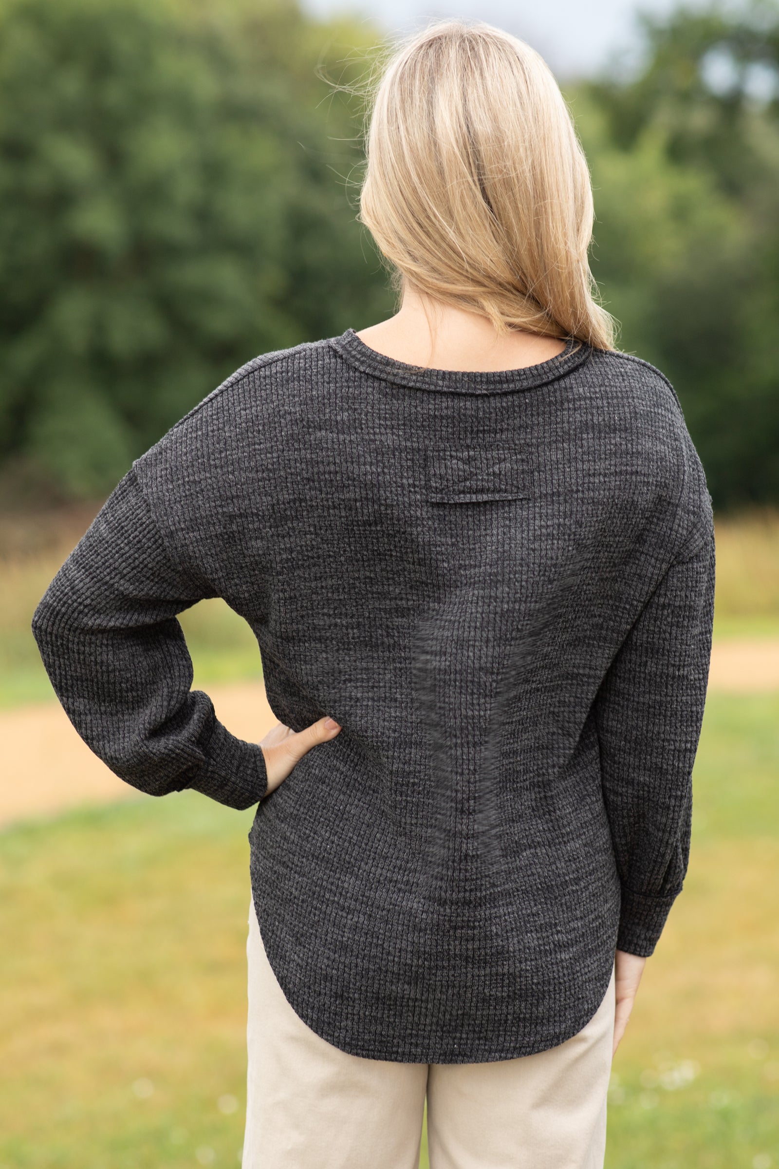 Drop Shoulder Long Sleeve Knit Top