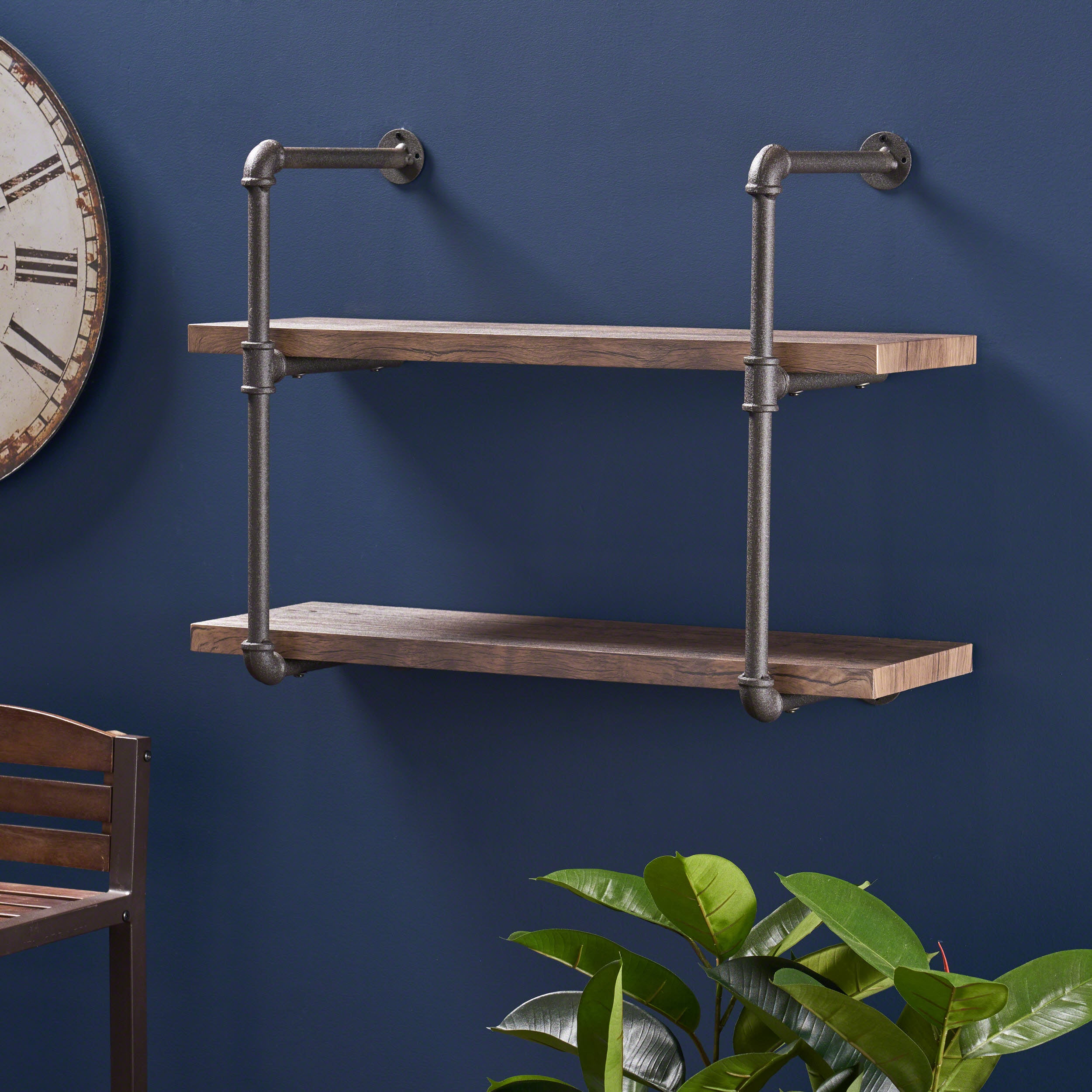 Caden 2 Shelf Industrial Pipe Design Wall Mount Floating Shelf
