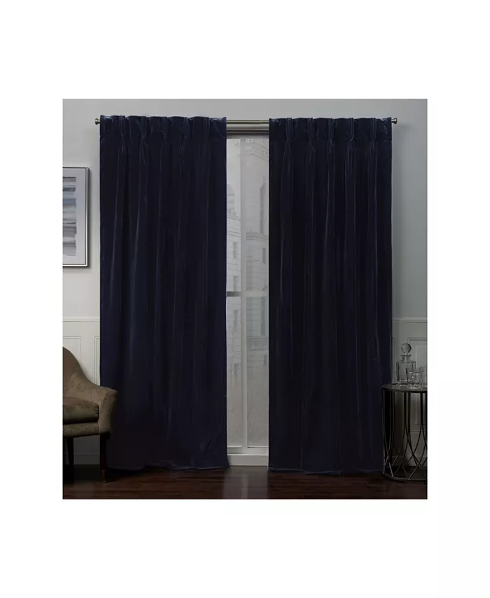 Exclusive Home Velvet Heavyweight Pinch Pleat Top Curtain Panel Pair， 27