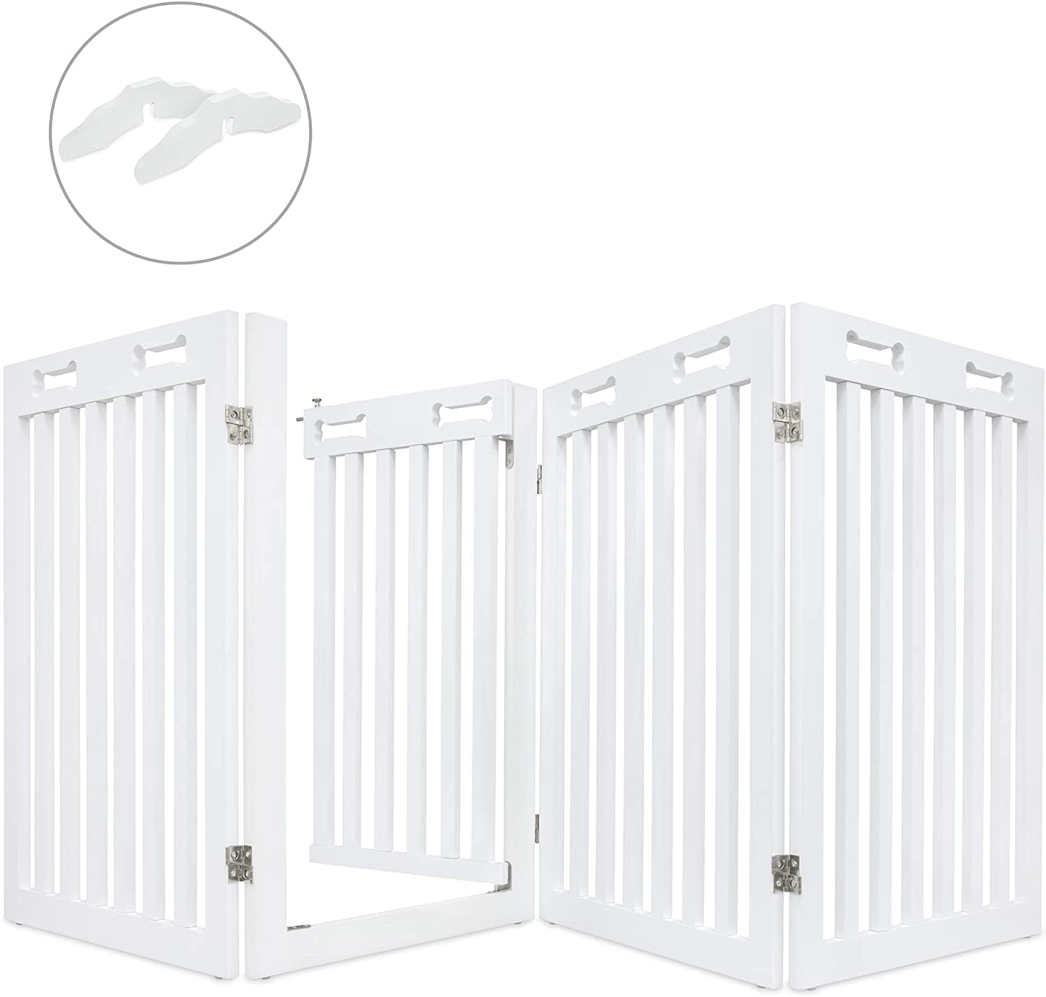 Arf Pets Free Standing White Dog Gate W/ 4 Panels and Door， 80