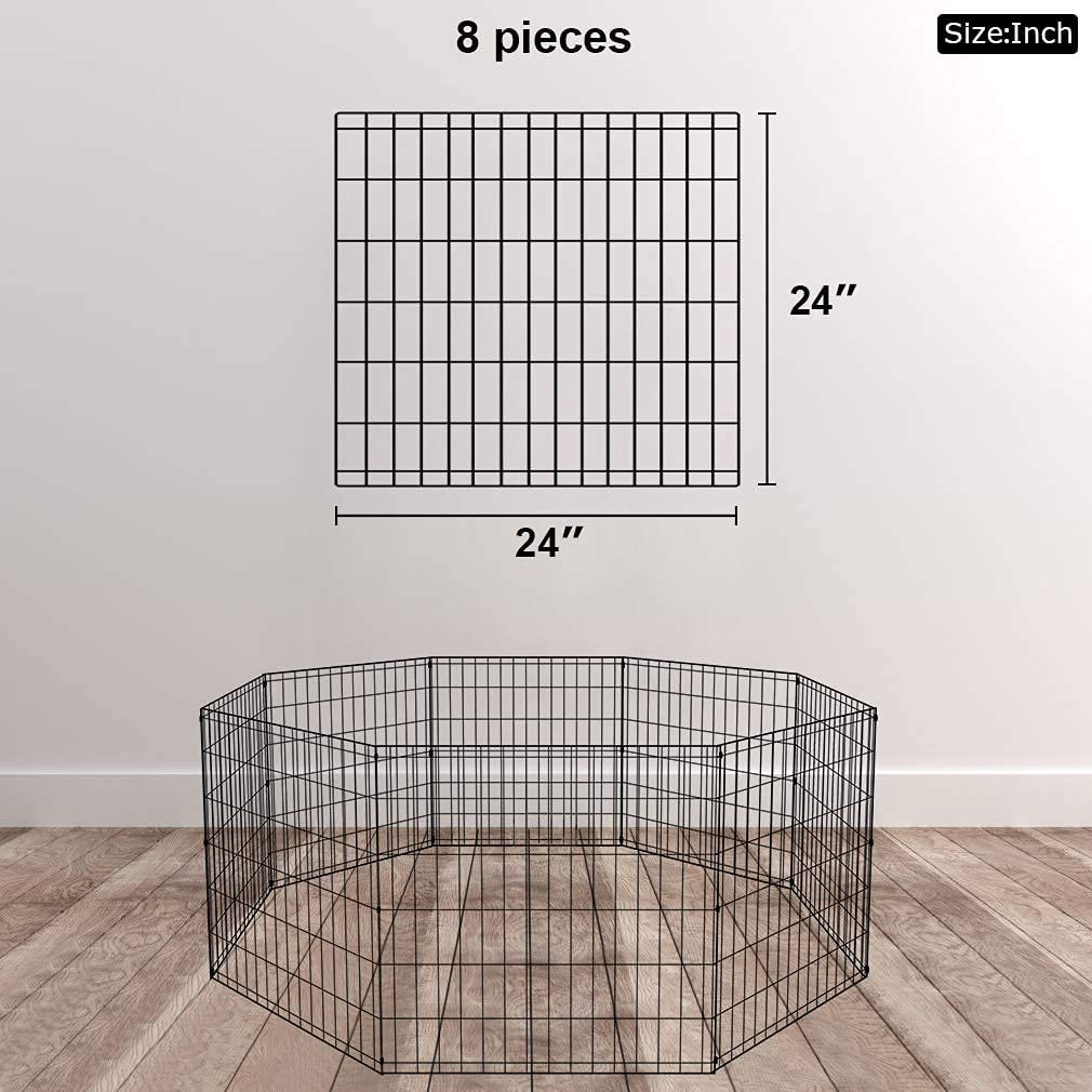 NiamVelo 24 inch Metal Dog Playpen Indoor Outdoor Large Folding Dog Fence Animal Exercise Heavy Duty Portable Puppy Playpen for Dog Cat Rabbits -8 Panel， Black