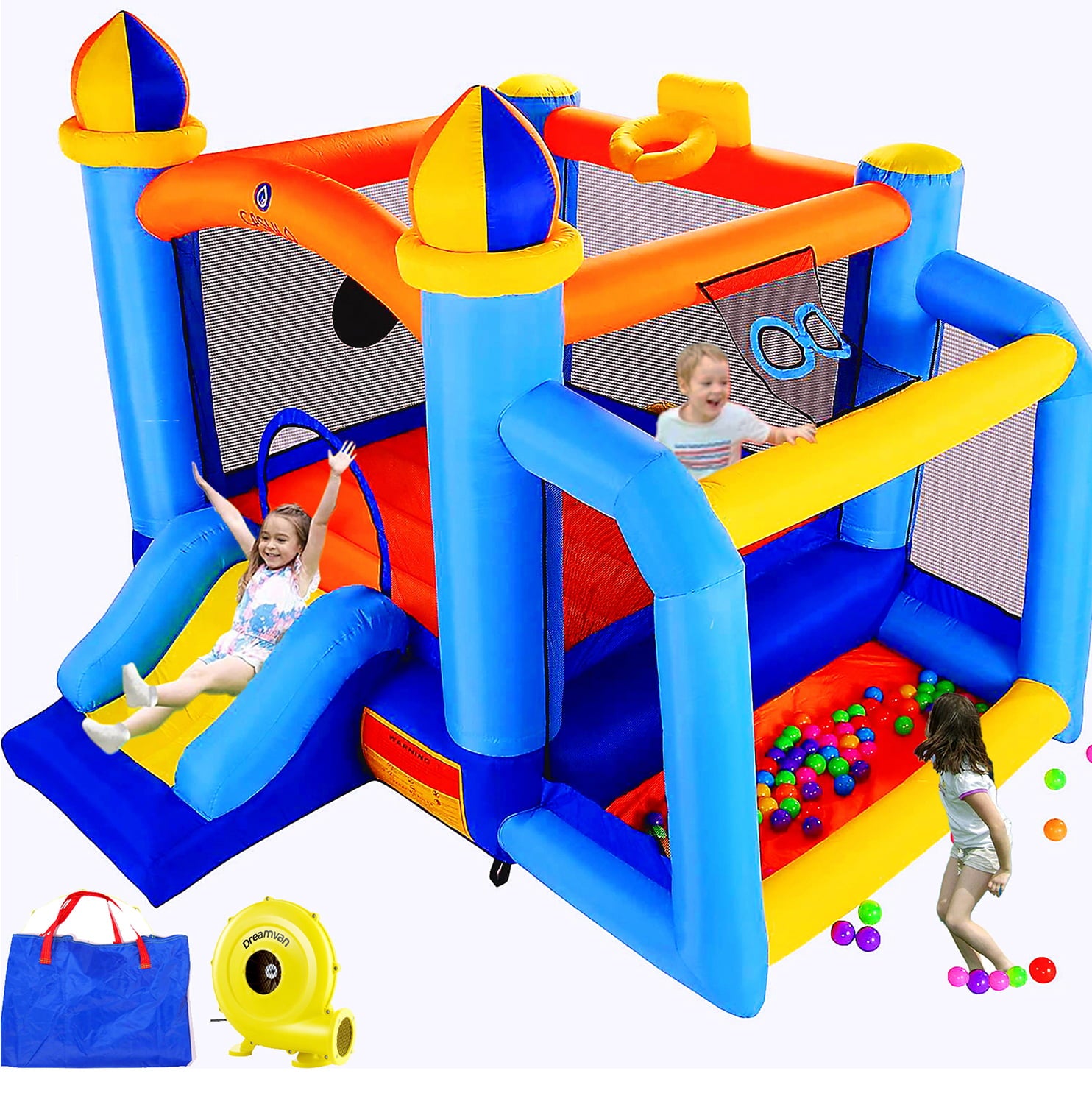 116''x 117'' Toddler Inflatable Bounce House Kids Jumping Bouncer Slide Large Jump Play Area with Blower
