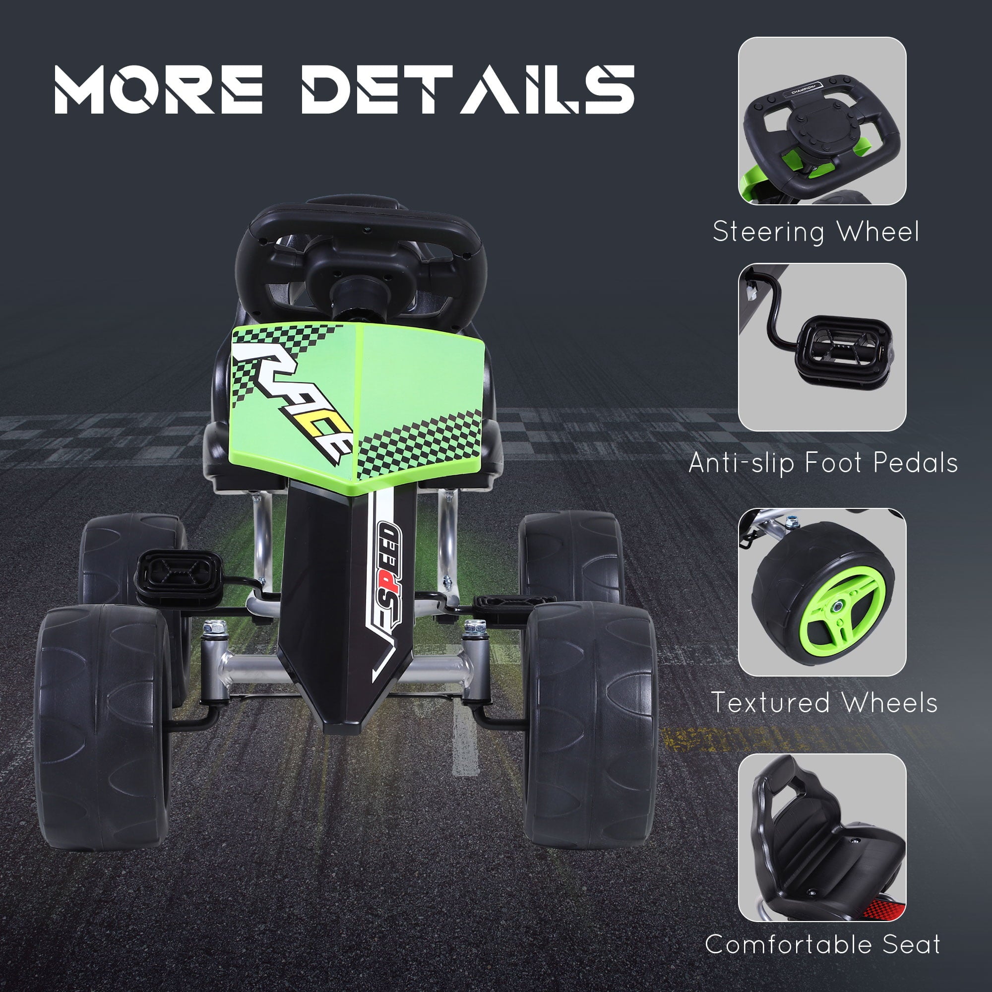 Pedal Go Karting Cart Kart Car Toy for Toddler Children Boys and Girls Green