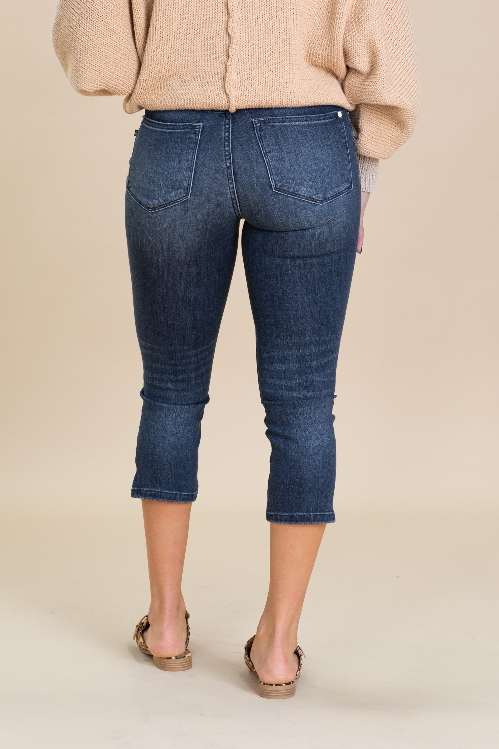 Judy Blue Super Dark Wash Capri With Side Slit