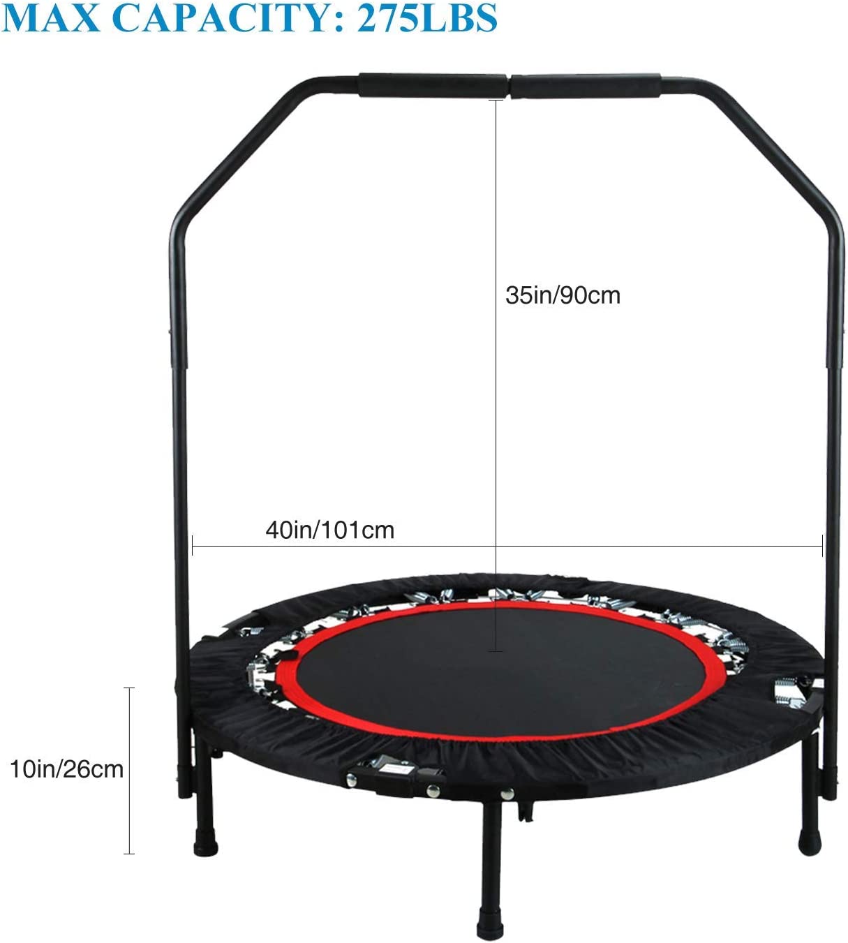 REDCAMP Mini Trampolines Rebounder for Adults， Foldable Fitness Trampoline with Adjustable Handle for Indoor/Garden/Workout