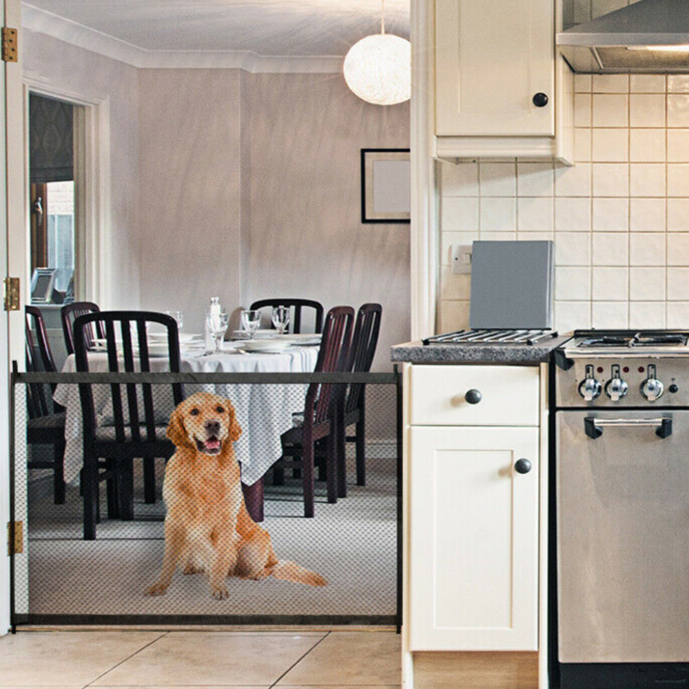 Willstar Retractable Pet Dog Door Mesh Safety Protection Door Baby Staircase Isolation Door 180cmx72cm 110cmx72cm Gray Suitable for Stairs Doorways