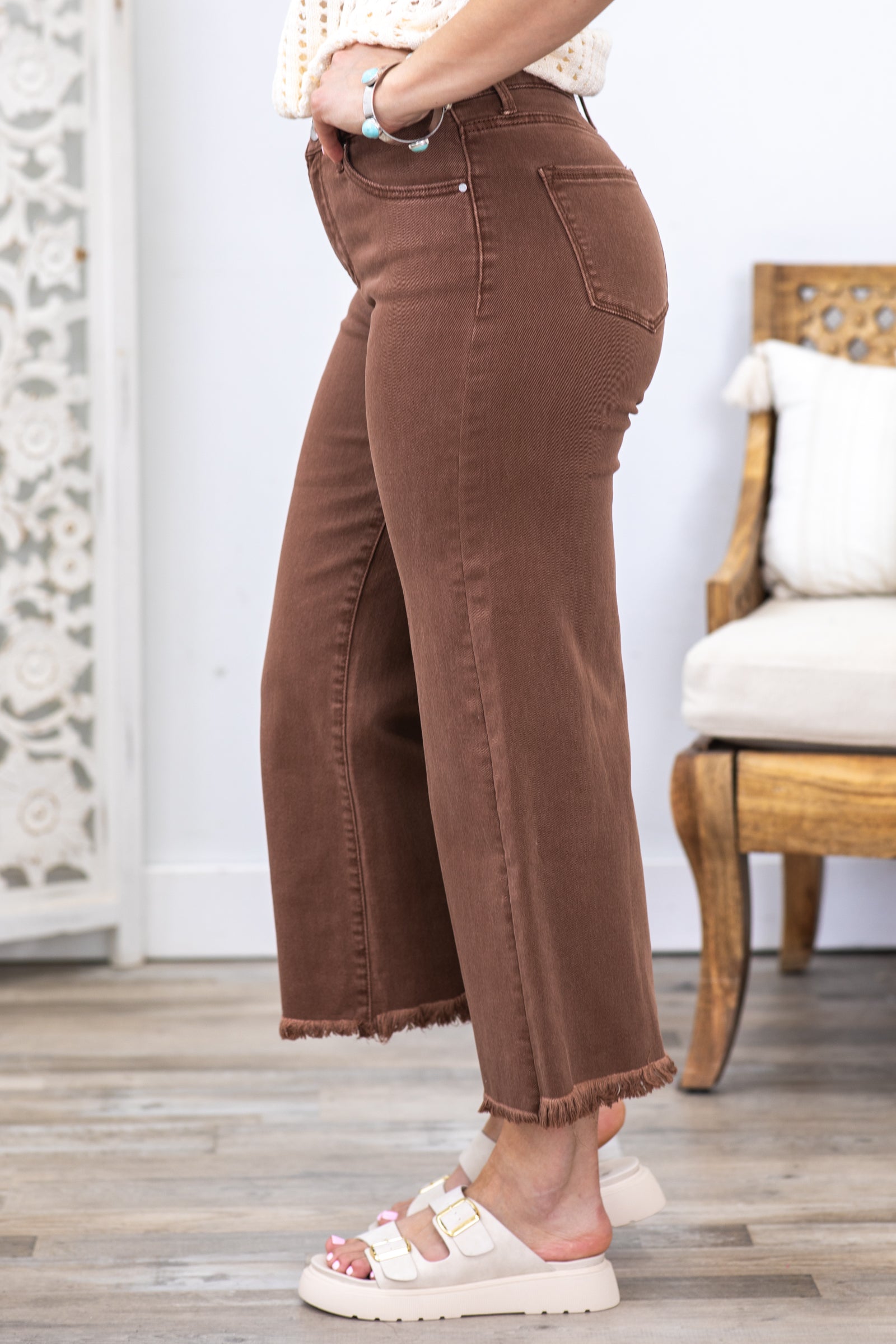 Risen Espresso Wide Leg Tummy Control Jeans
