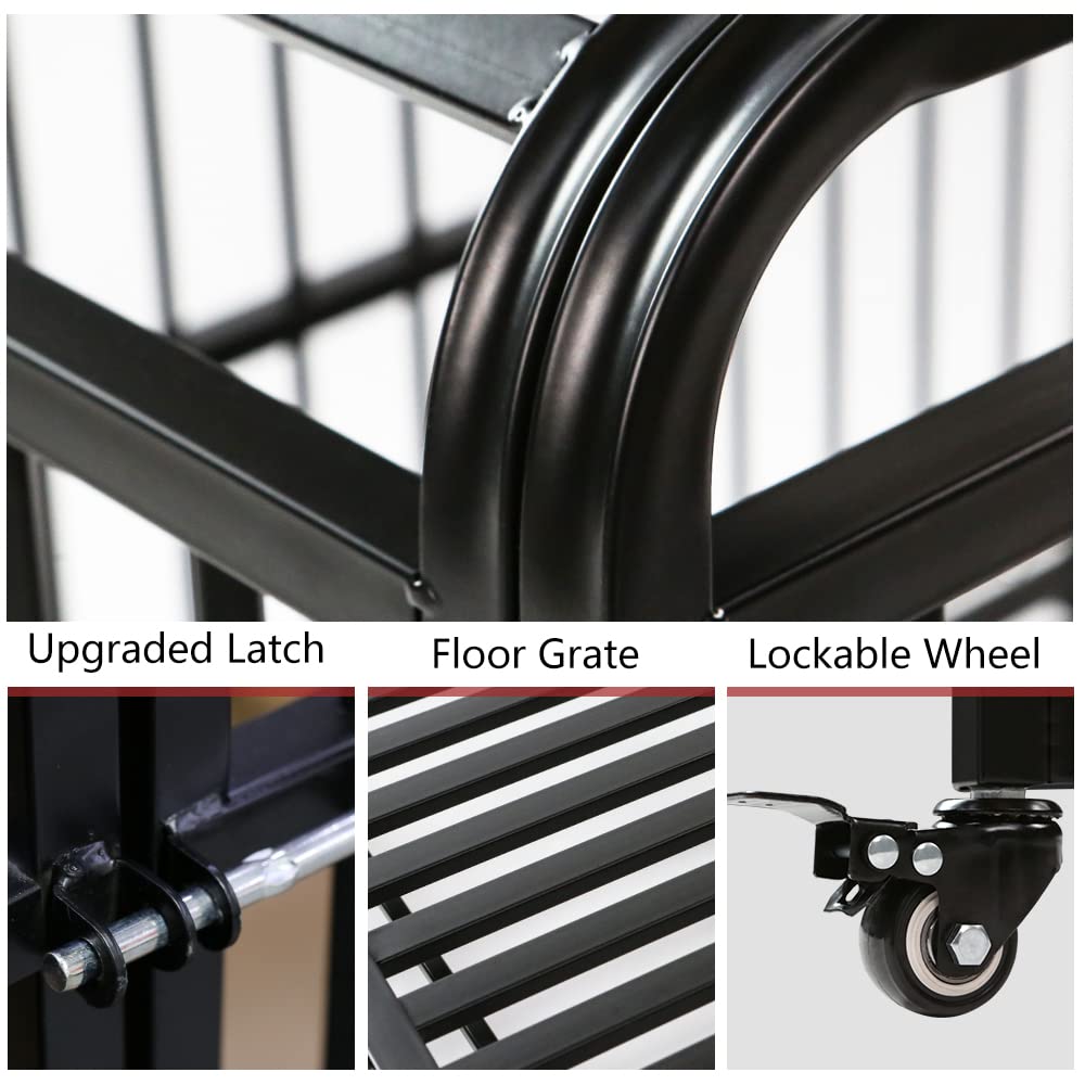 SMONTER 38 Inch Heavy Duty Dog Crate - Indestructible Dog Crate for Large Dog Strong Metal Dog Kennel Training Dog Cage Easy to Assemble Pet Playpen with Wheels Double Doors Removable Tray， Black