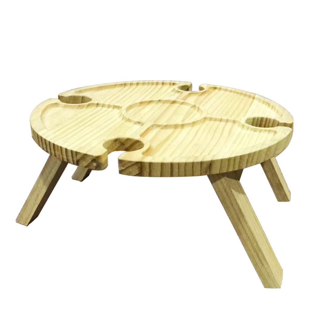 Rinhoo Barbecue Wine Table Wooden Outdoor Glass Table Foldable Portable Picnic Wine Holder for Camping