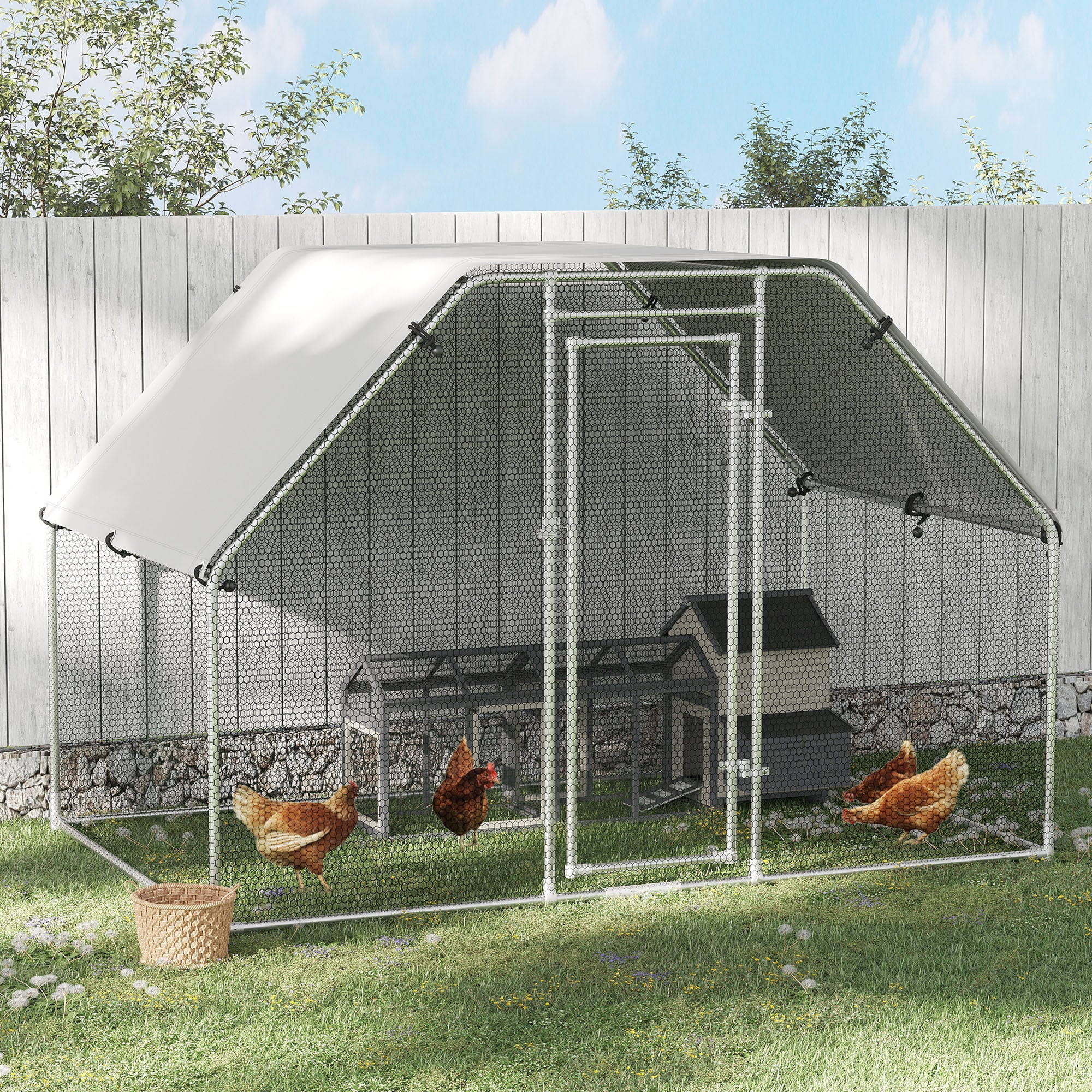 PawHut 6' Metal Chicken Coop Run with Roof， Walk-In Chicken Coop Fence， Chicken House Chicken Cage Outdoor Chicken Pen Hen House