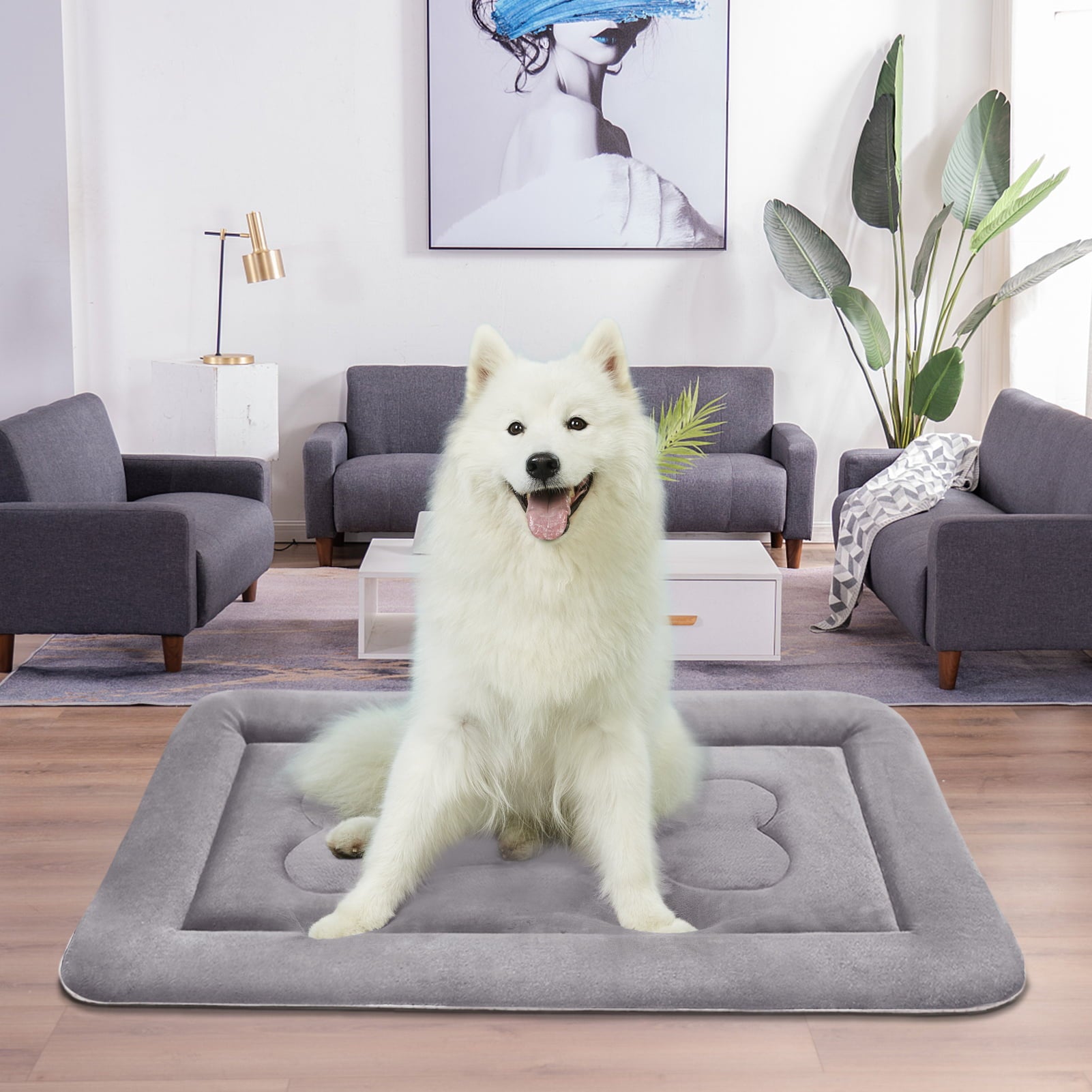 PROCIPE Large Dog Bed Large Crate Mat 42 in Anti-Slip Washable Soft Mattress Kennel Pads Clay Grey