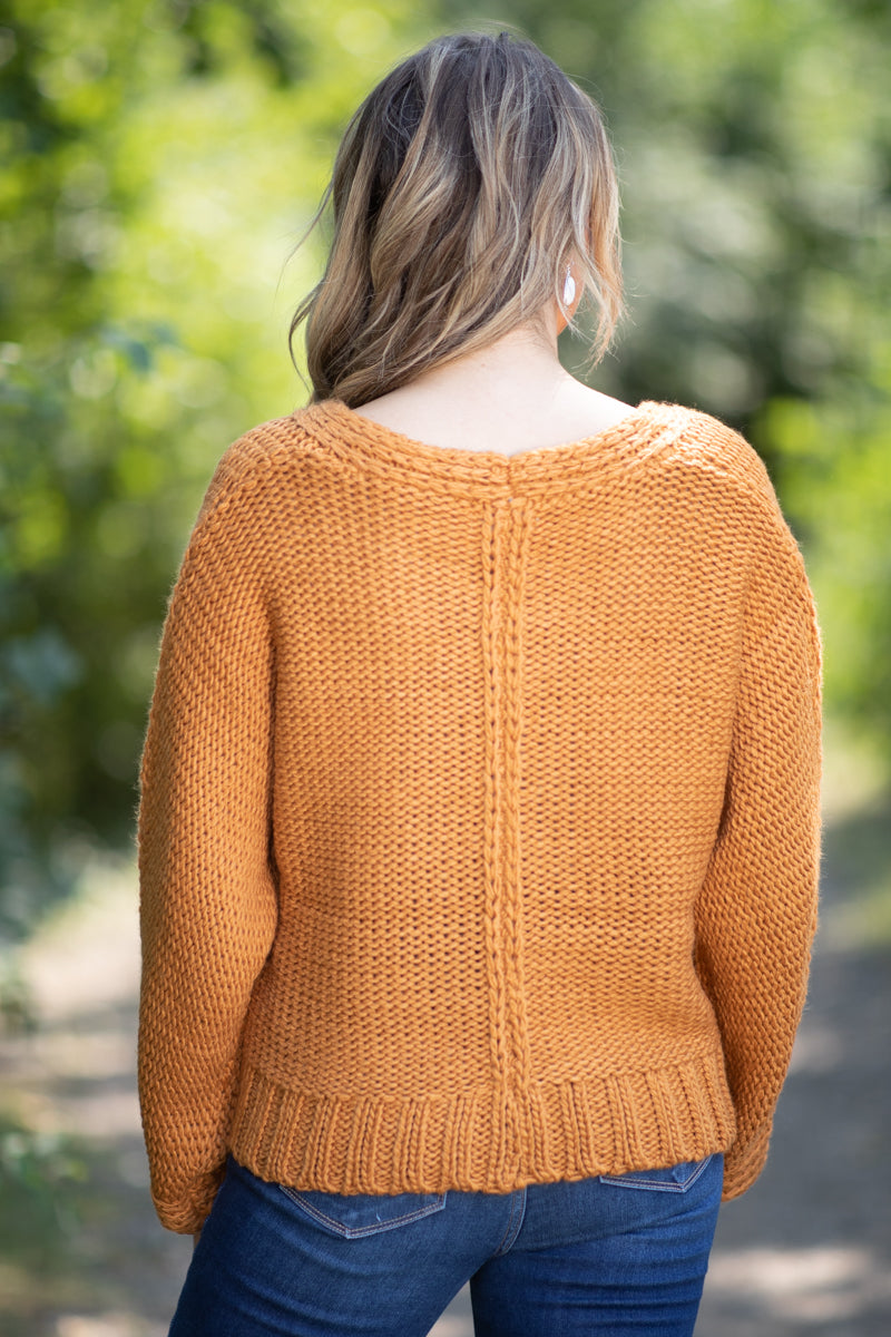 Mustard Front Seam V-Neck Sweater