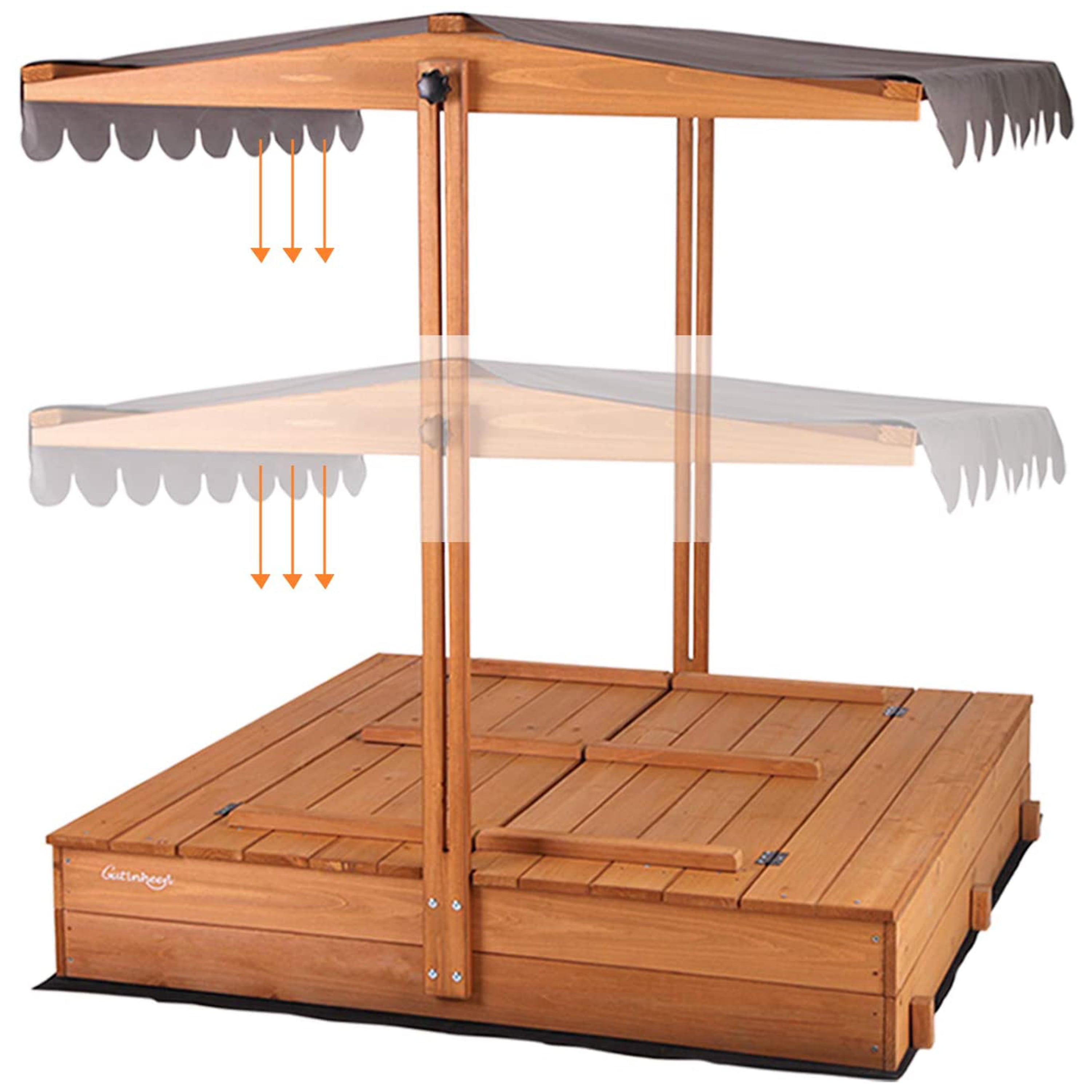 Morgete 47'' Outdoor Sandbox for Kids with Lid and Bench， Wooden Sand Play Toys Center