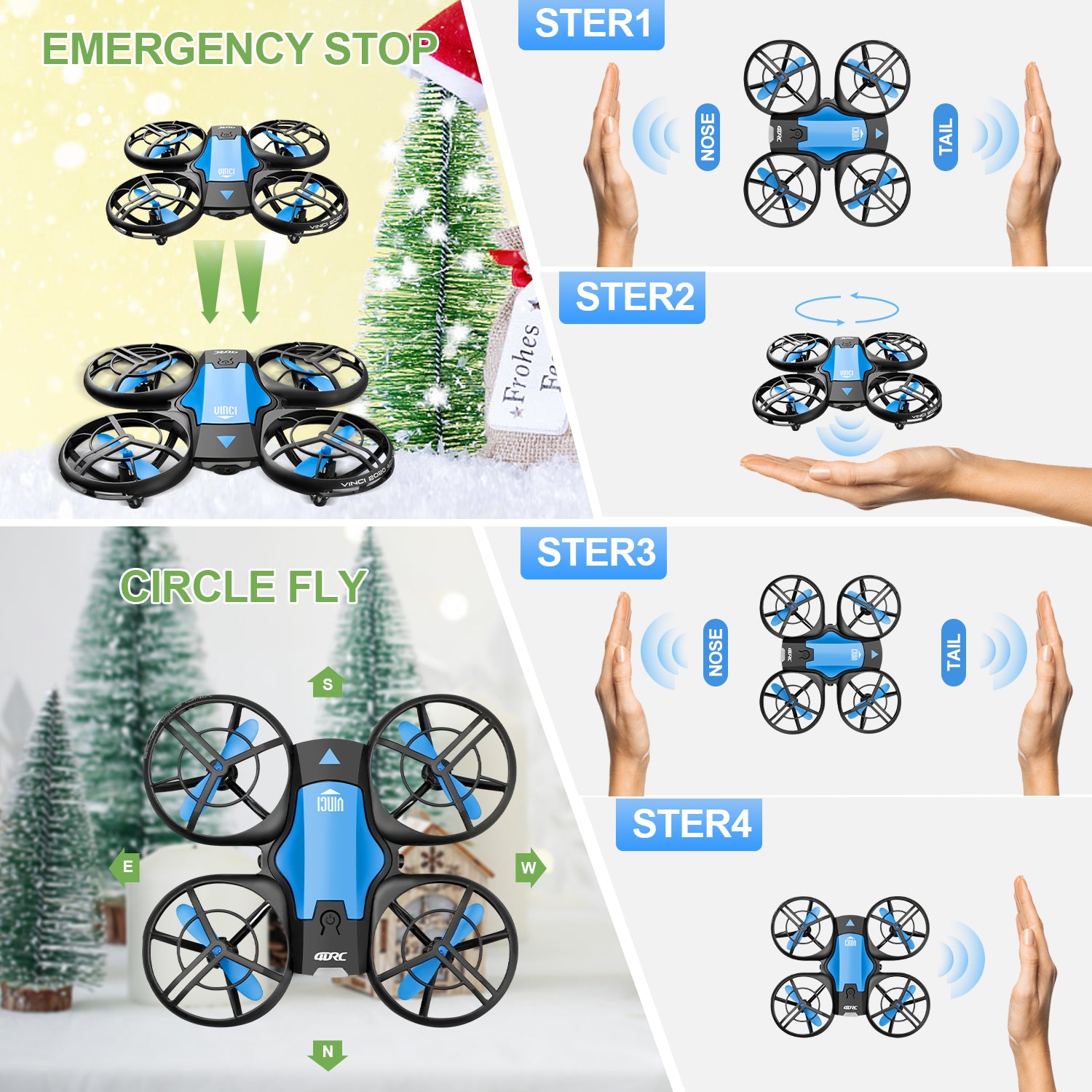 4DRC V8 Mini Drone， Suitable for Children and Beginners， 3 Batteries and Storage Bag， Height Hold， Headless Mode， 3D Flip and Auto Hover， Blue