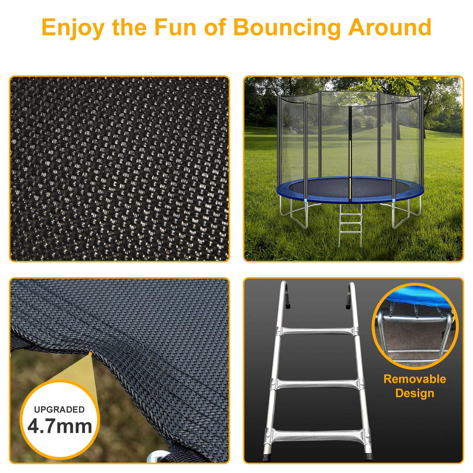 AEDILYS Trampoline 8FT 10FT 12FT 14FT 15FT 16FT Jump Recreational Trampolines with Enclosure Net - ASTM Approved- Combo Bounce Outdoor Trampoline for Kids Family Happy Time
