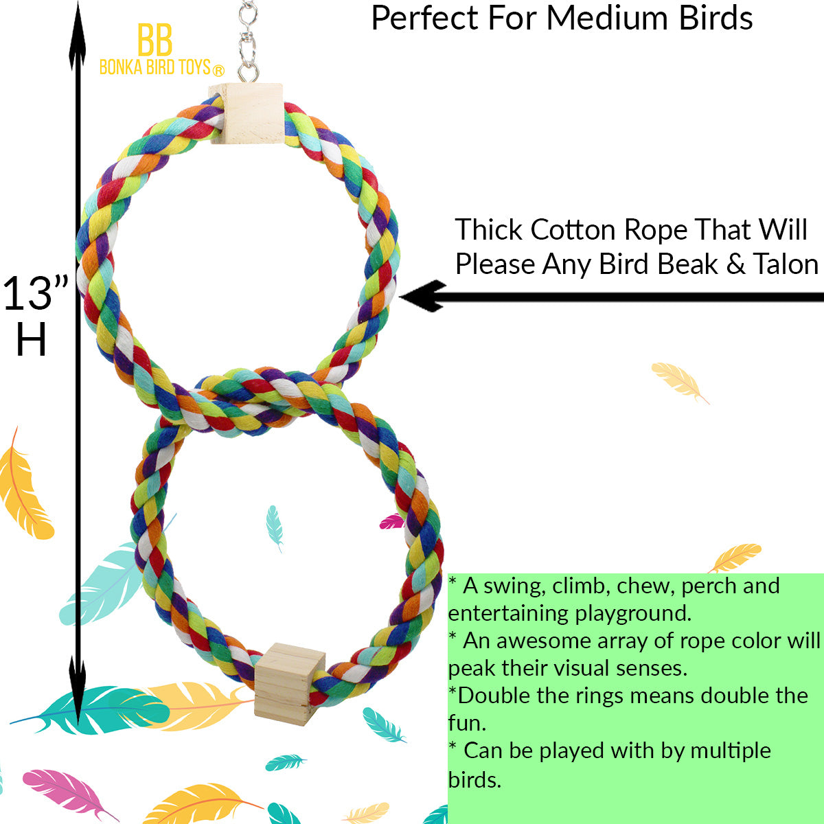 1677 Twin Rainbow Ring Bird Toy