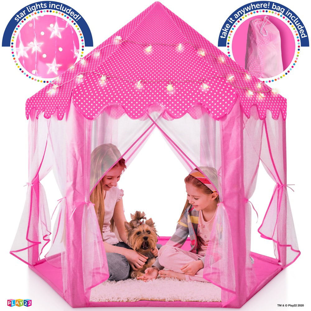 Kids Large Playhouse Tent - Kids Play Tent Princess Castle Pink - Play Tent House For Girls With Star Lights And Carry Bag - Princess Castle Playhouse Tent For Girls Boys Indoor Outdoor - Play22USA