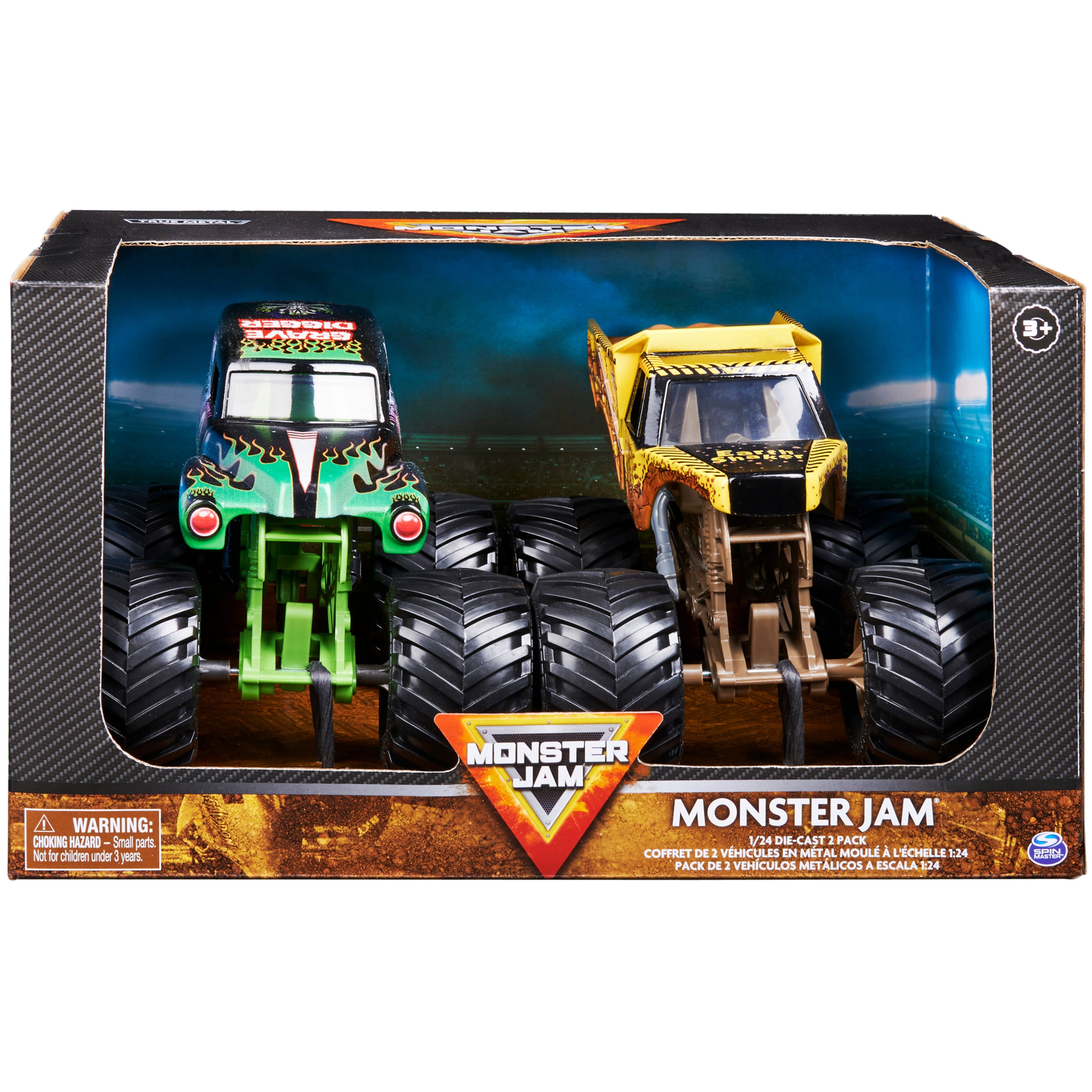 Monster Jam 1:24 Scale Die-cast 2-Pack， Grave Digger and Earth Shaker