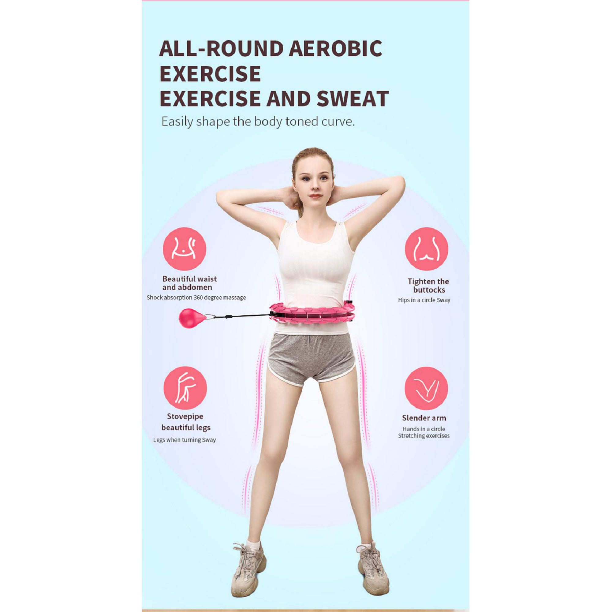 Weighted Hula Exercise Fit Hoops Plus Size， 2 in 1 Weight Loss 24 Detachable Knots Hoops Adjustable Auto-Spinning Ball Abdomen Fitness Equipment for Adult