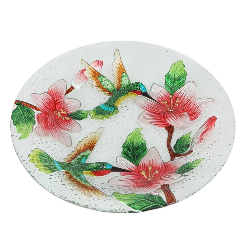 Luxen Home Hummingbird Bird Glass Bath with Metal Stand WHP1160