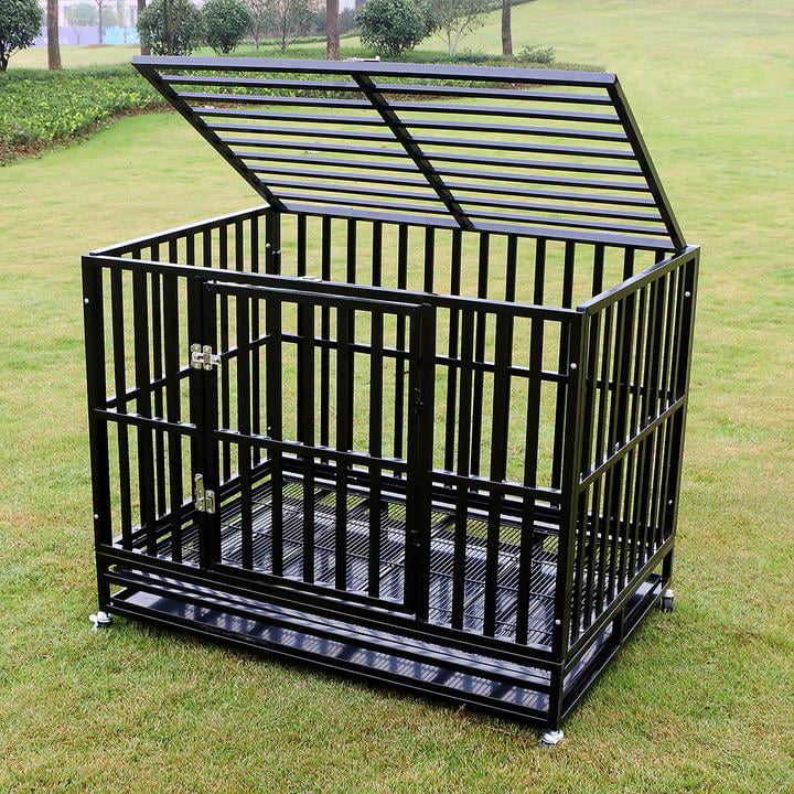 Walnest Heavy Duty Dog Crate with Tray， Black， Large， 42