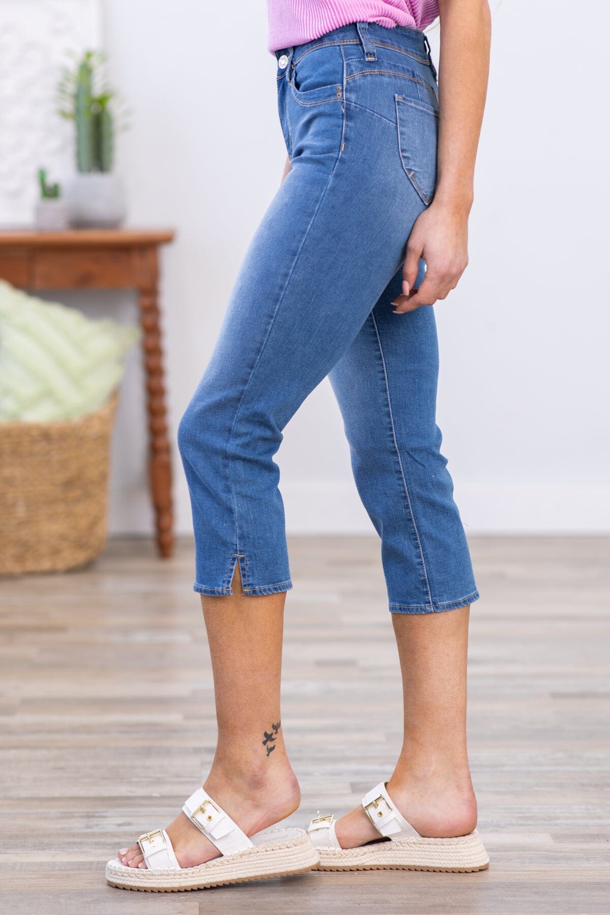 YMI Medium Wash High Rise Capris