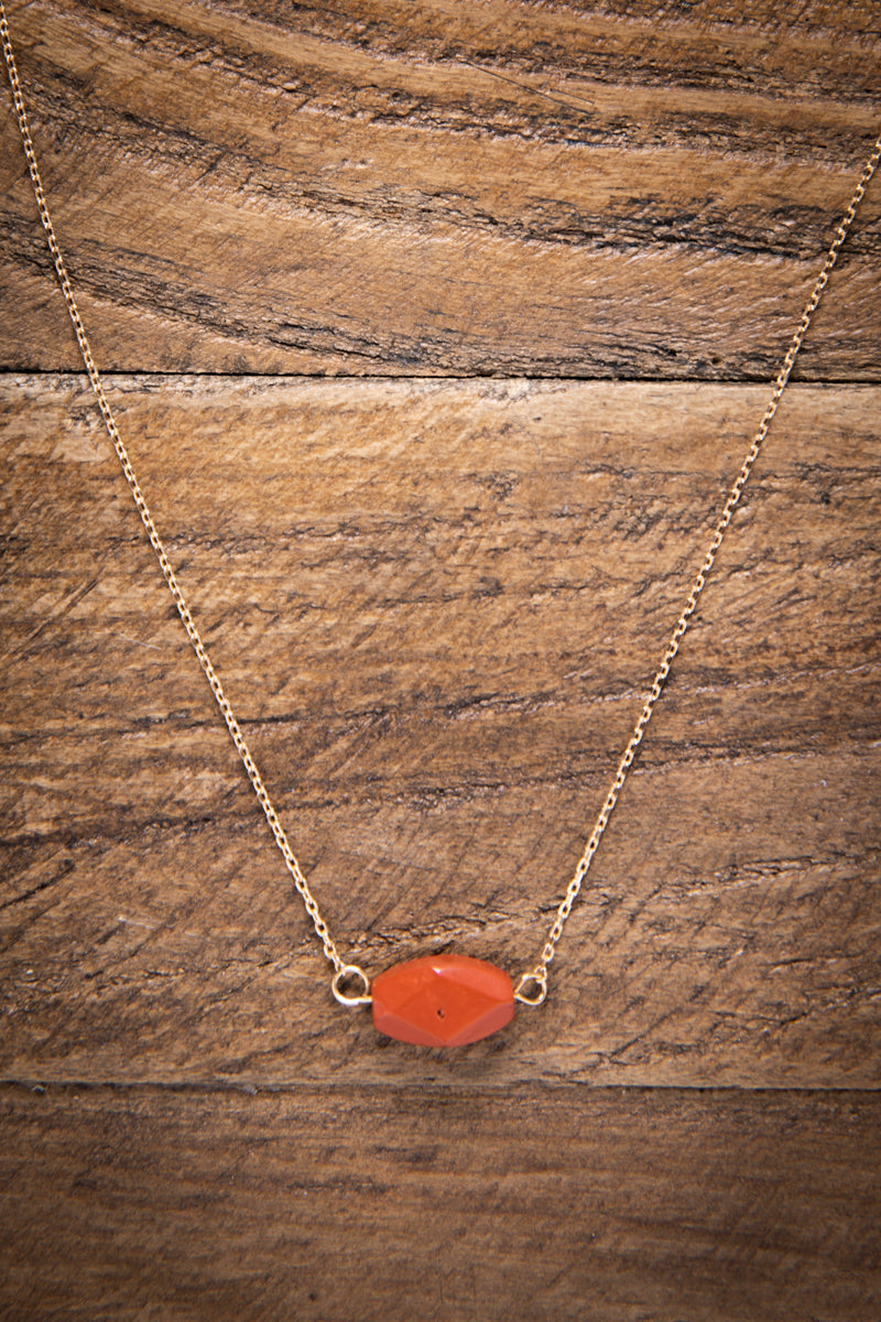 Gold and Red Stone Pendant Necklace