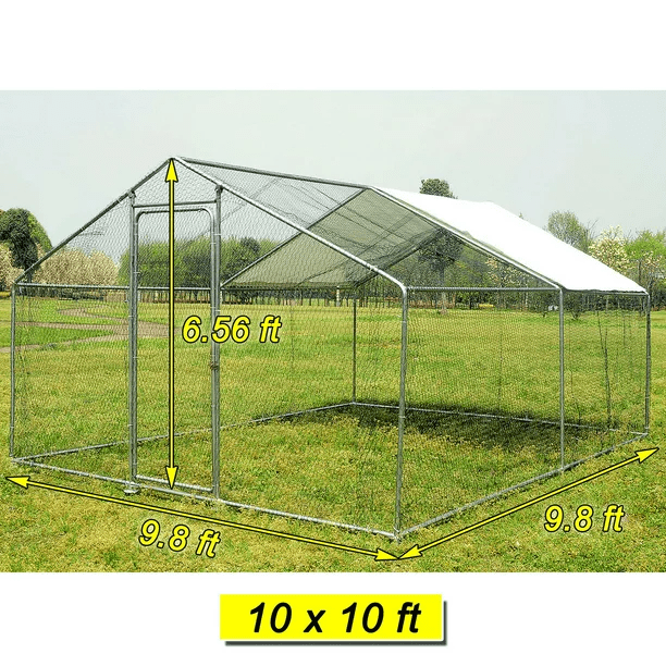 Walsport 10x10ft Chicken Run Walk in Coop for Poultry Rabbit Hen Cage Pen Metal Design with Door