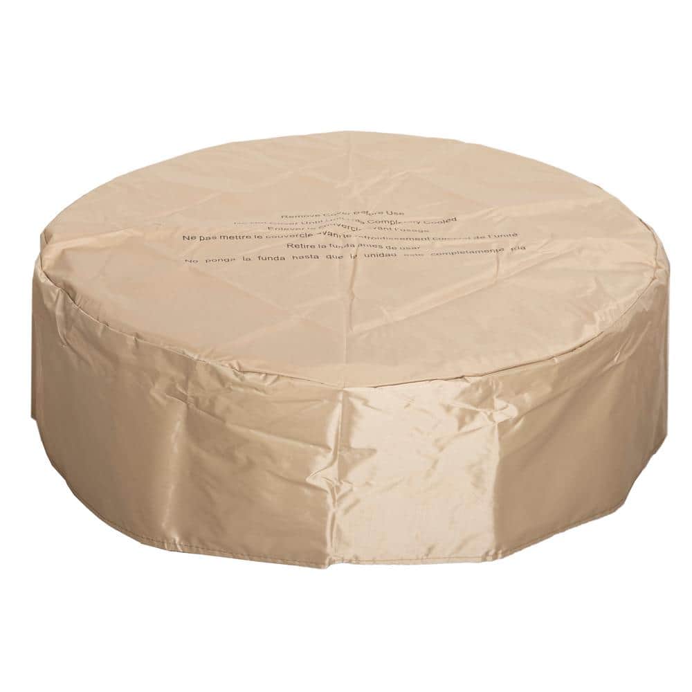 28 in. 30,000 BTU Exterior Faux Stone Propane Fire Pit with Water Proof Cover and Lava Rock Brown ZHY-200062