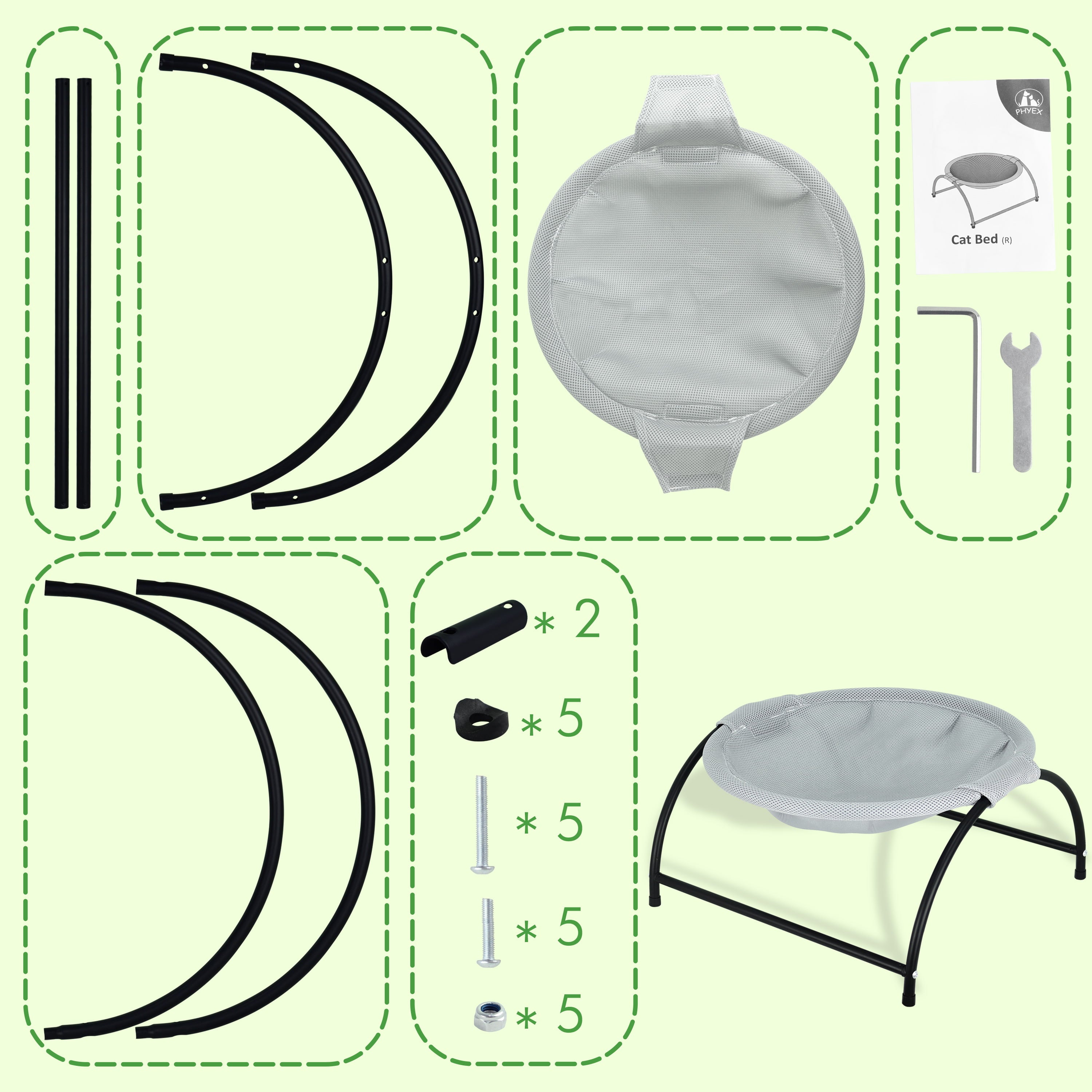 PHYEX Cat Bed Elevated Pet Hammock for Kitty Cat Small Dog， Easy Assembly Raised Cat Cot， Gray