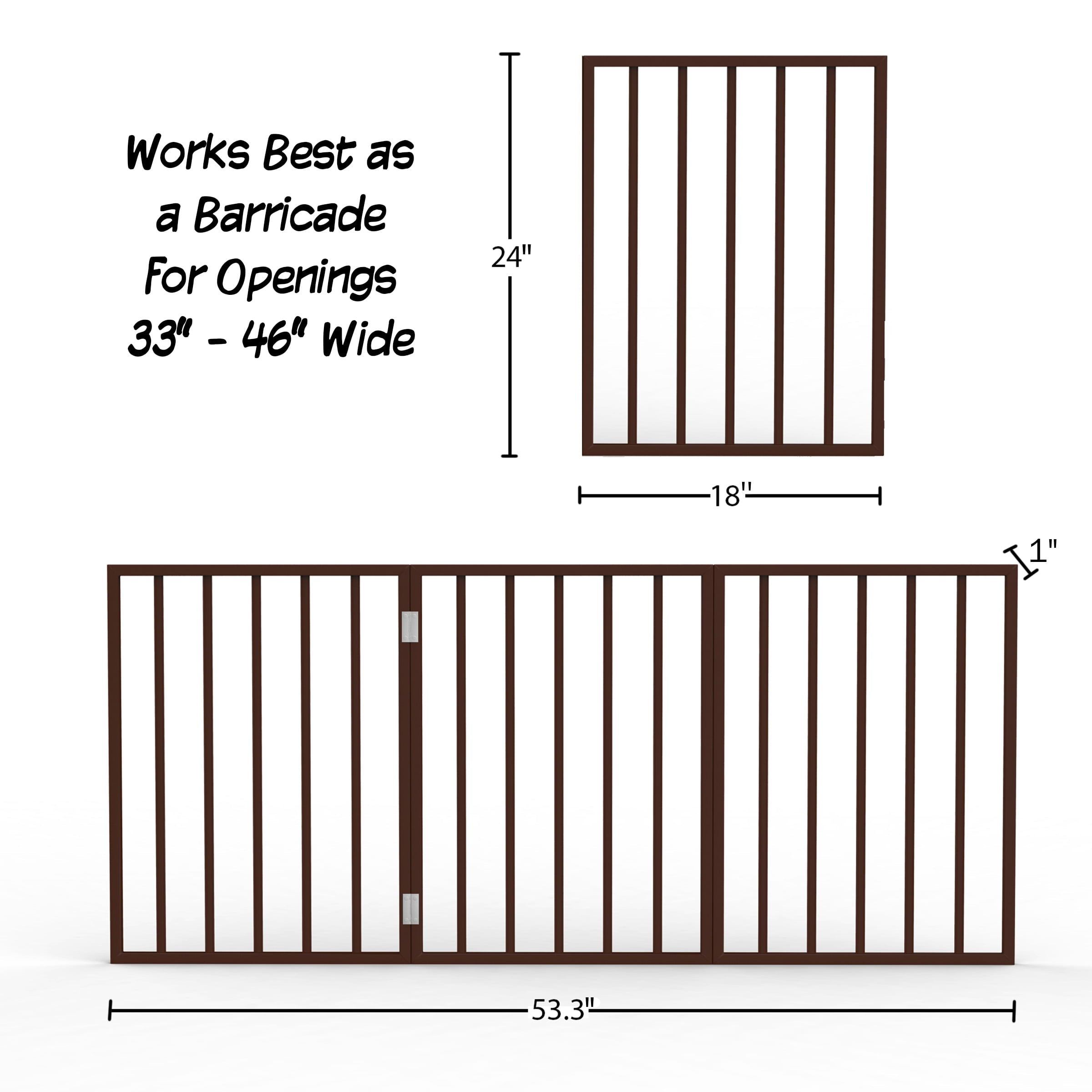 Indoor Pet Gate - 3-Panel Retractable Dog Gate for Stairs or Doorways - 24-Inch Freestanding Folding Pet Fence for Cats and Dogs by PETMAKER (Brown)