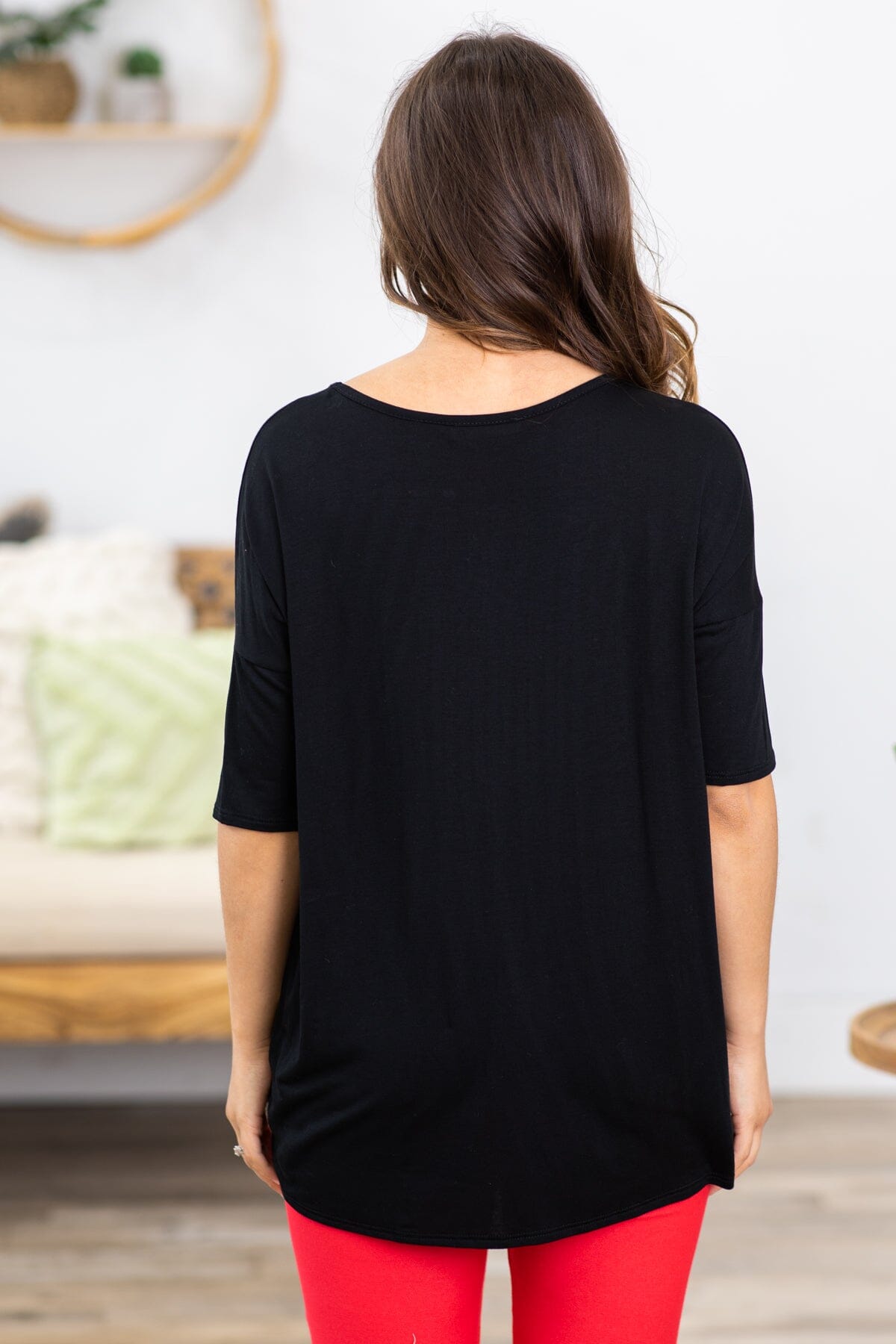 Black and Grey Star Print Colorblock Top