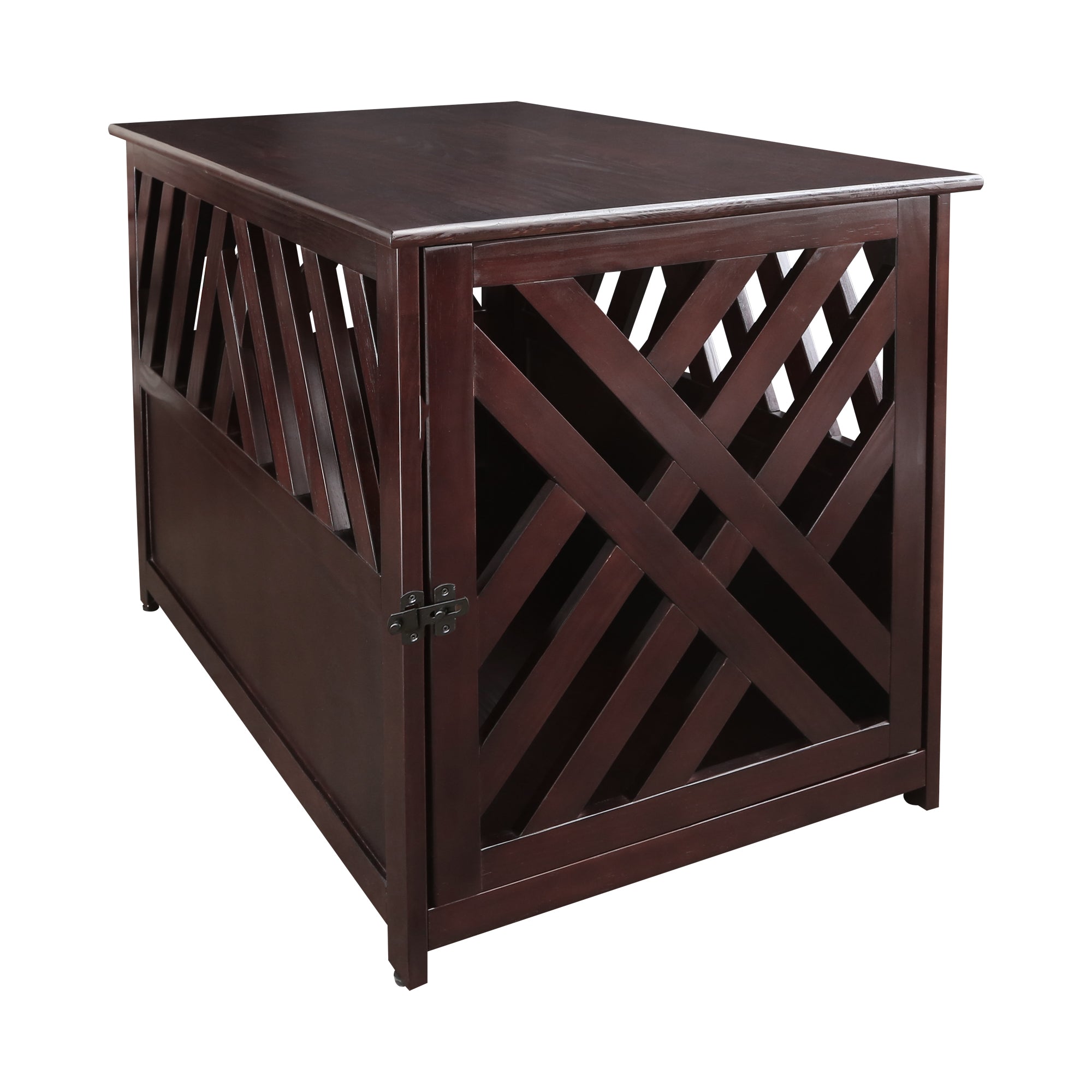 Casual Home Modern Lattice Wooden Pet Crate End Table， Espresso， Medium， 33