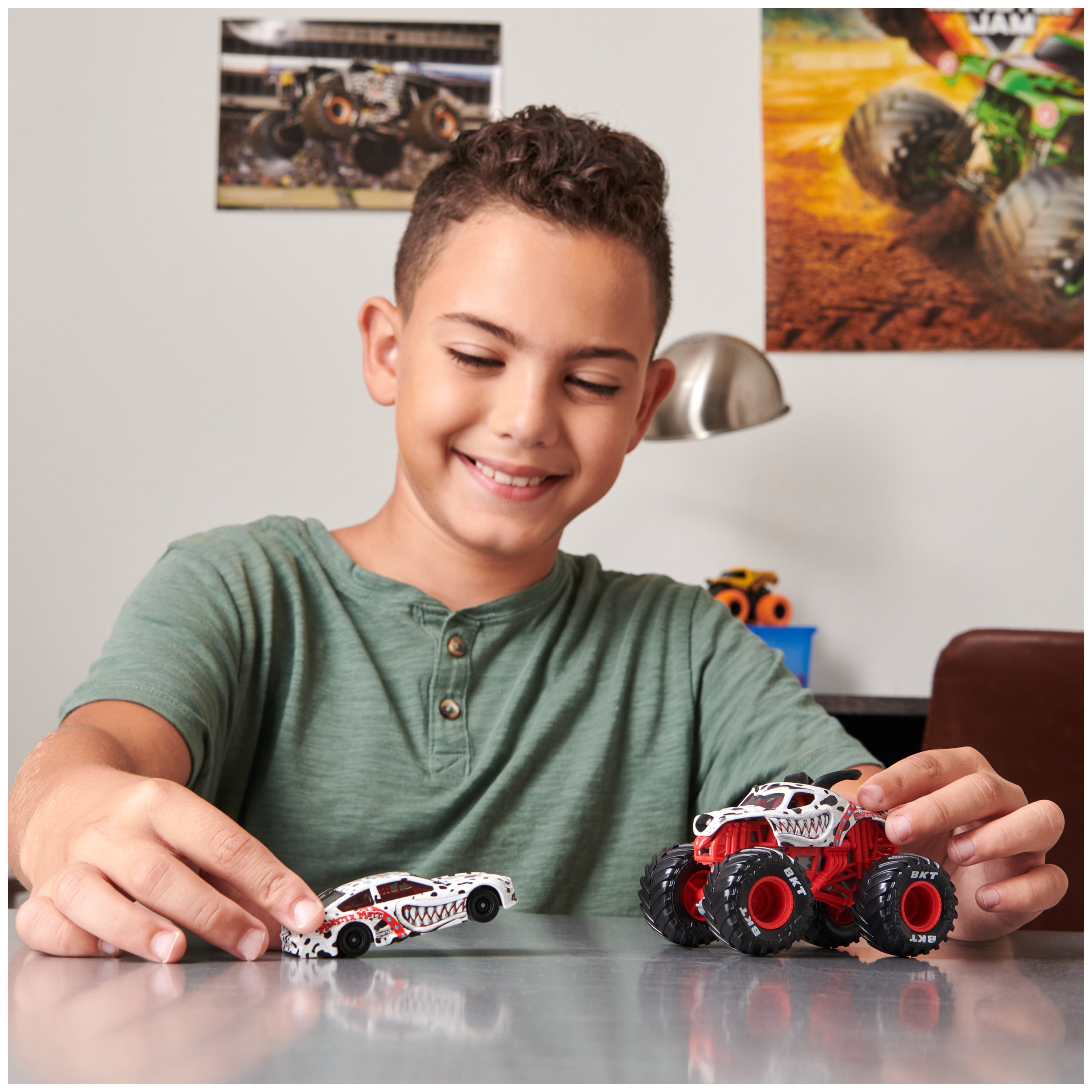 Monster Jam Monster Mutt Dalmatian Truck and Race Car (Walmart Exclusive)