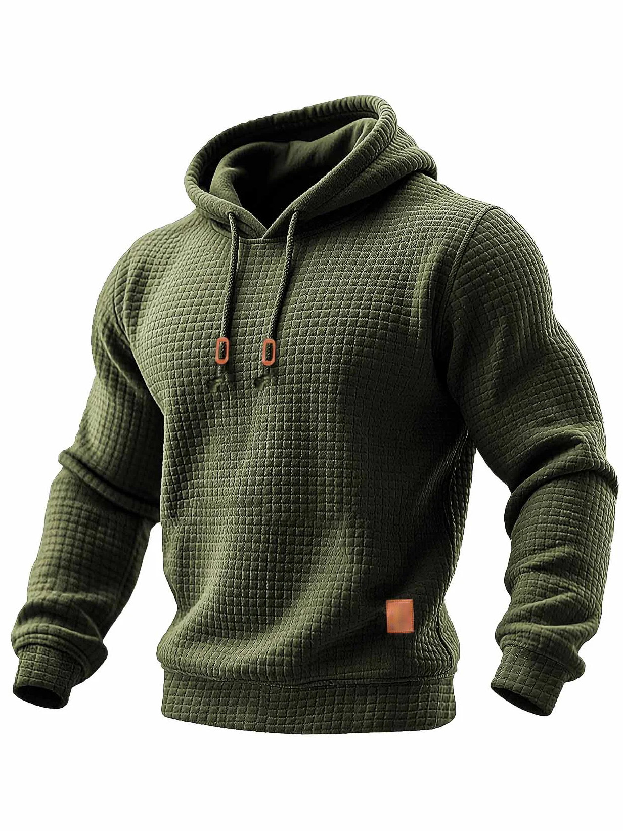 Men's Quilted Waffle Outdoor Solid Color Long-sleeved Everyday Top Hoodie