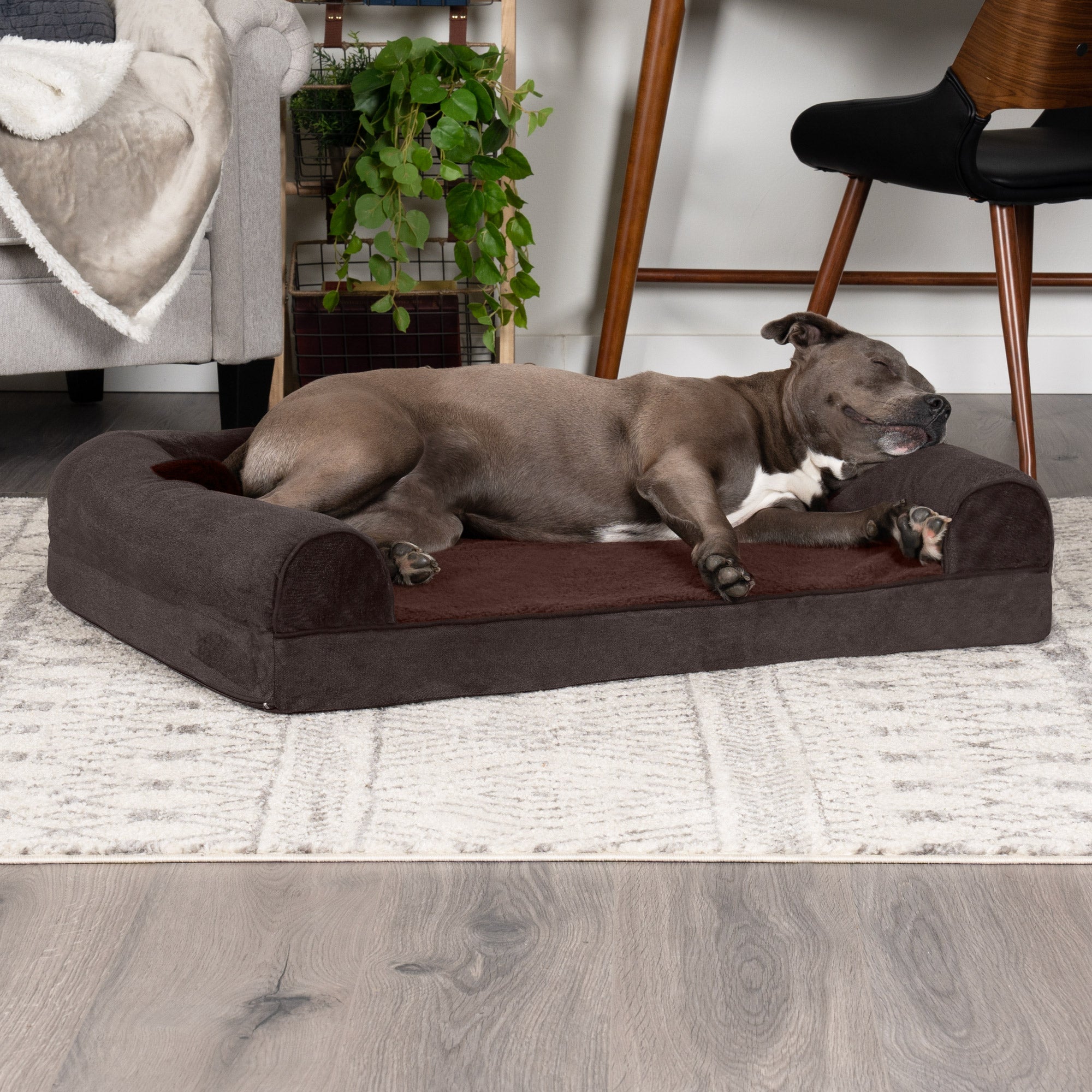 FurHaven Pet Products | Faux Fleece and Chenille Soft Woven Orthopedic Sofa Dog Bed - Coffee， Large
